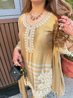 Gold Dual Shade Pearl Hand Embroidered Suit