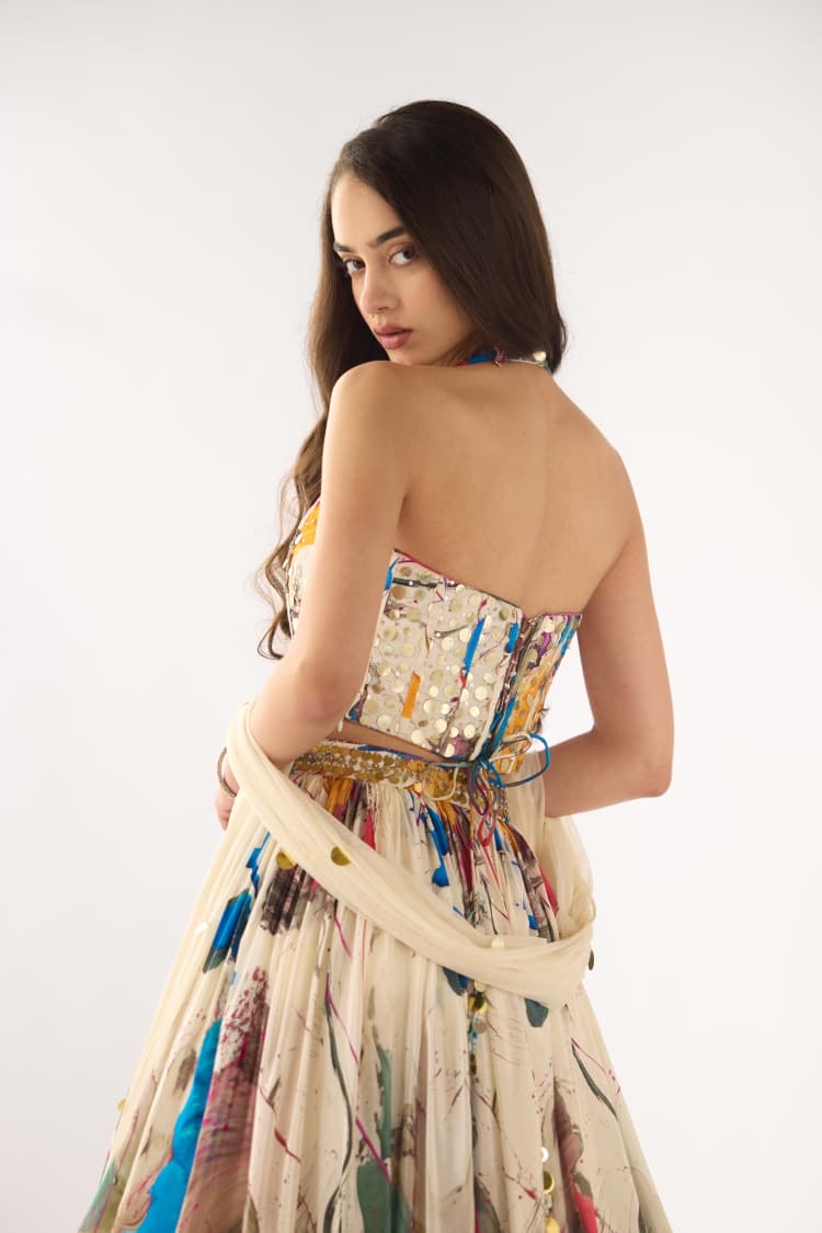 Halterneck Printed Corset Lehenga