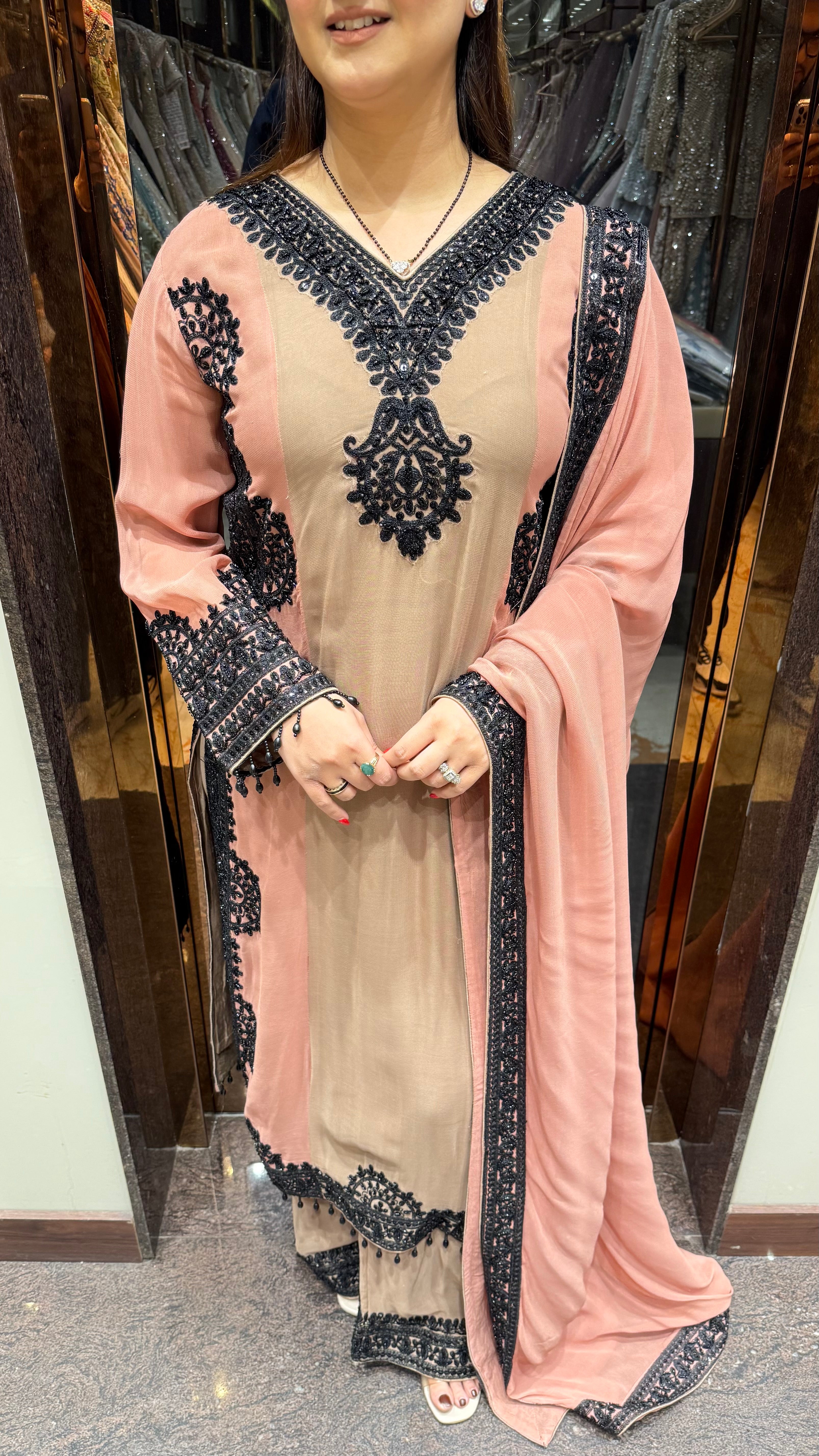Colour Stripes Suit with Hand Embroidery