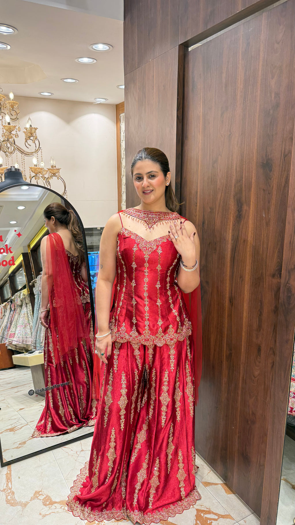 SHAAHIDA RED INDOWESTERN SHARARA SET