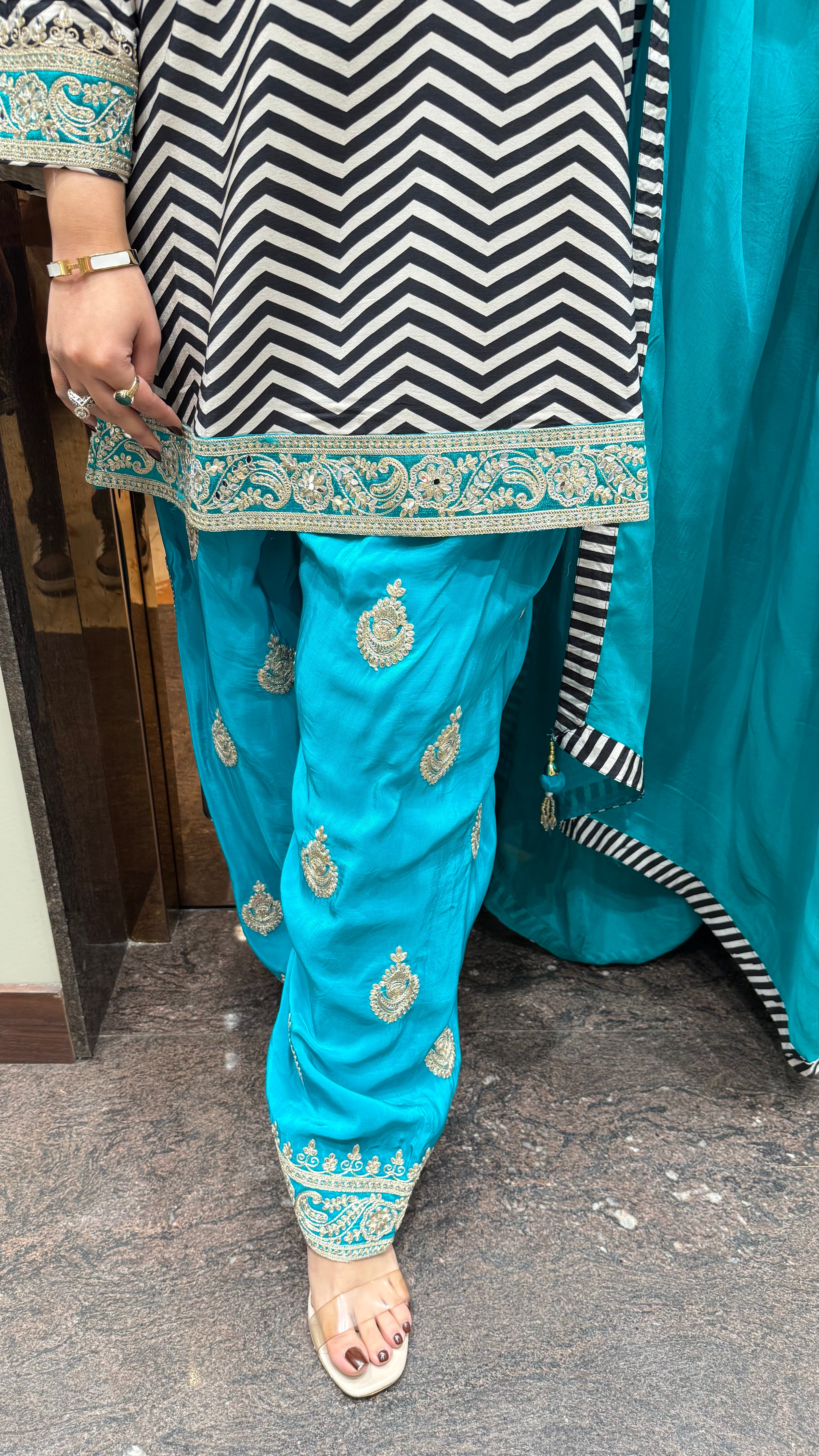 Colour block contrast farshi salwar suit