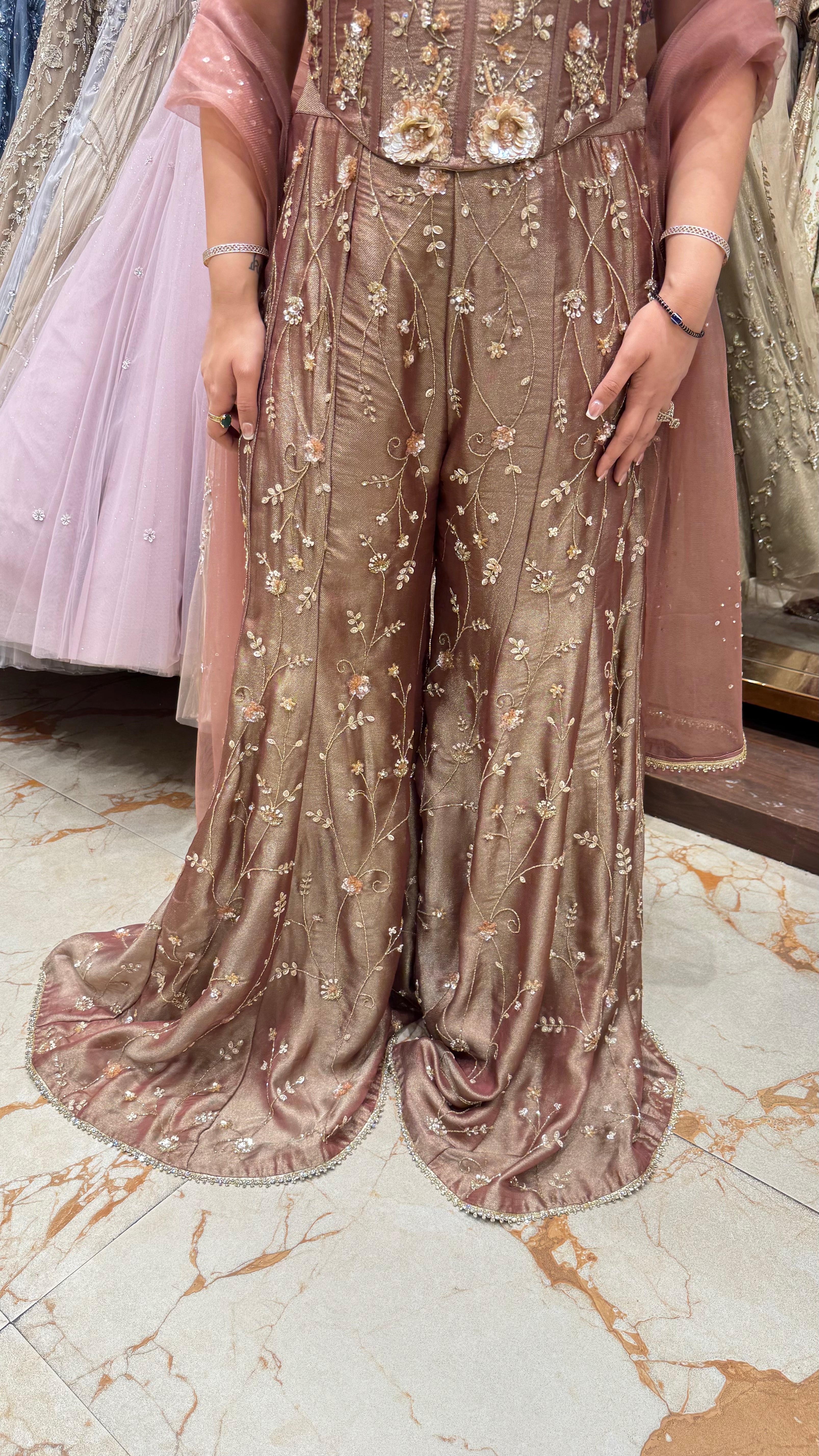 Mehrwan Dusty Rose Corset Sharara Set