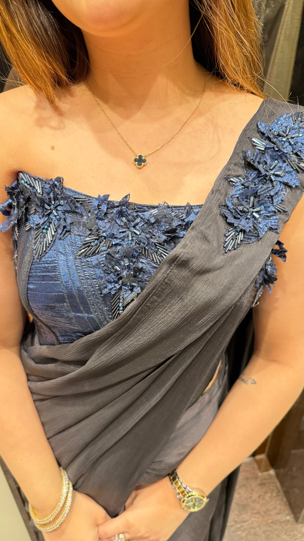 Blue & Black Cocktail Drape Saree