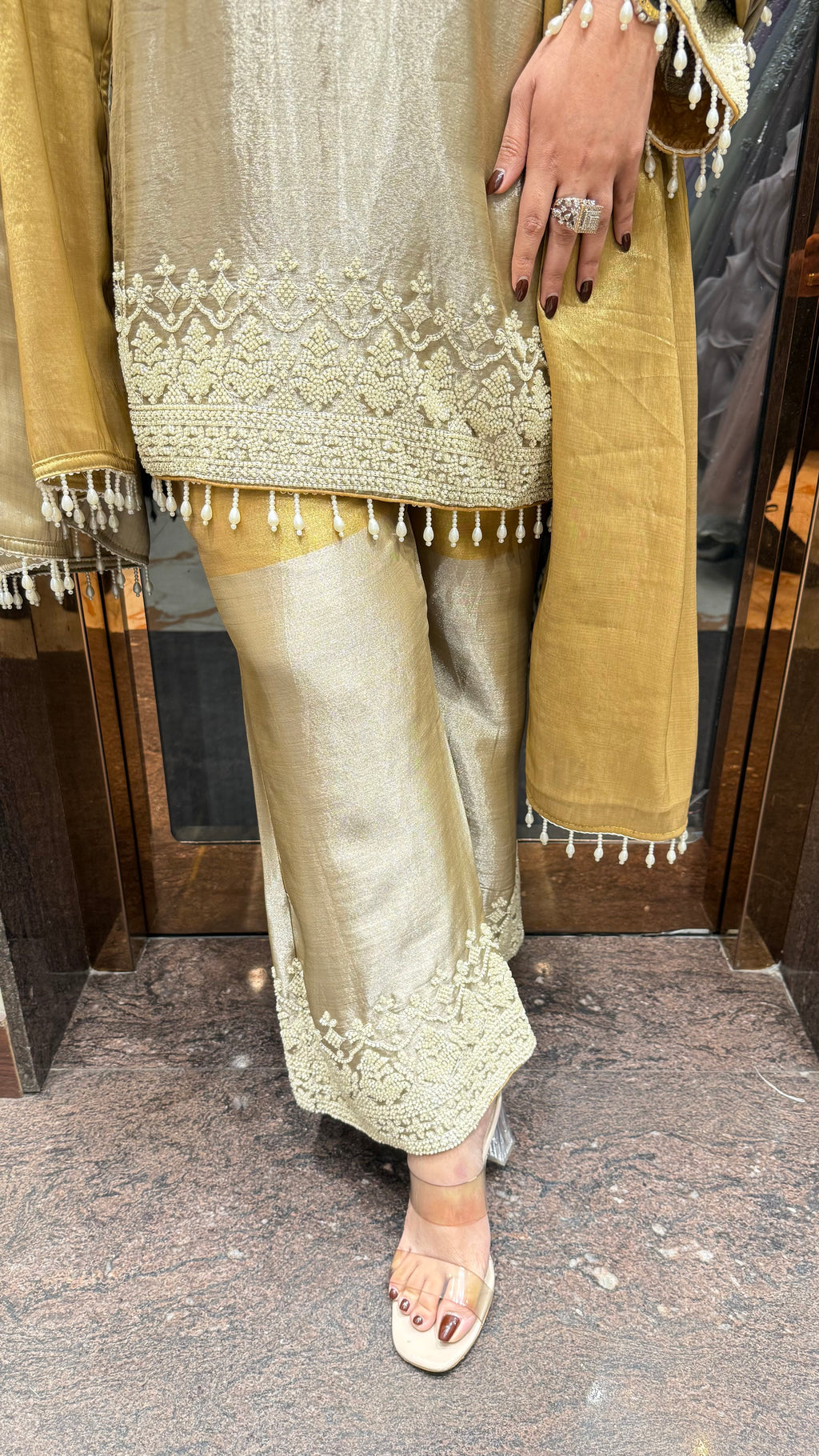 Gold Dual Shade Handwork Suit