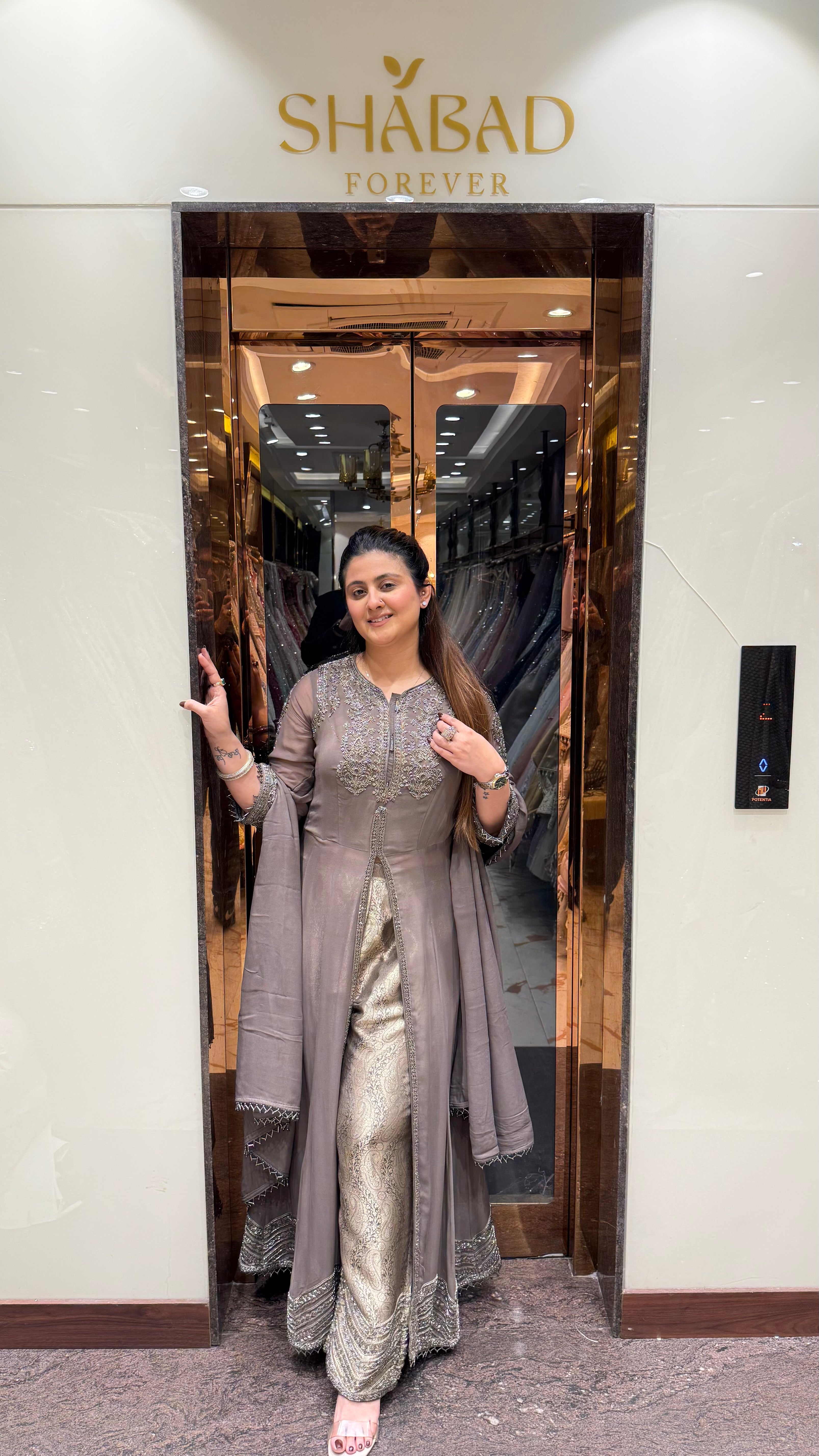 Front cut anarkali with brocade pants