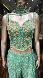 ZARI BANDHEJ CORSET WITH BELL BOTTOM