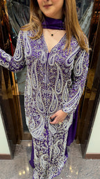 Handwork Chinon Suit With Pearlwork & Katdana Detailing