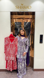 Handwork Chinon Suit With Pearlwork & Katdana Detailing