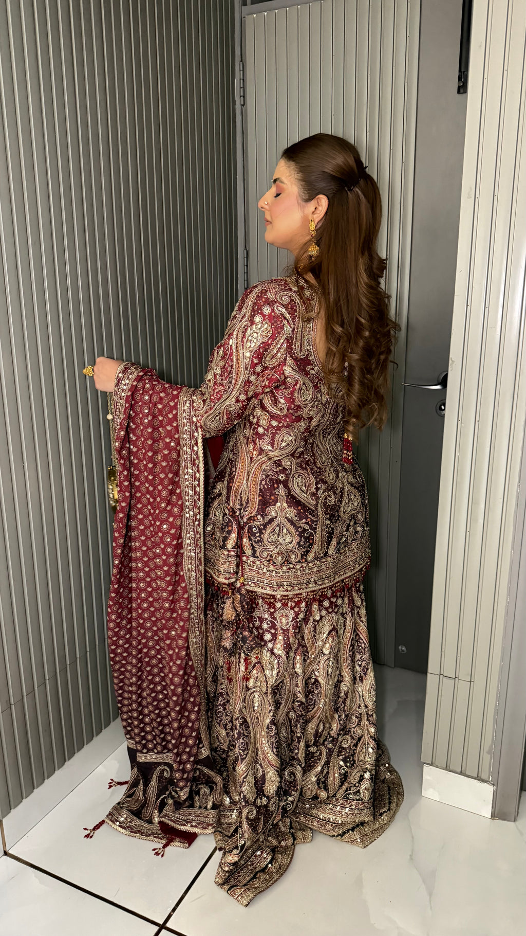 JODHA- WINE HERITAGE PAISLEY SHARARA SUIT