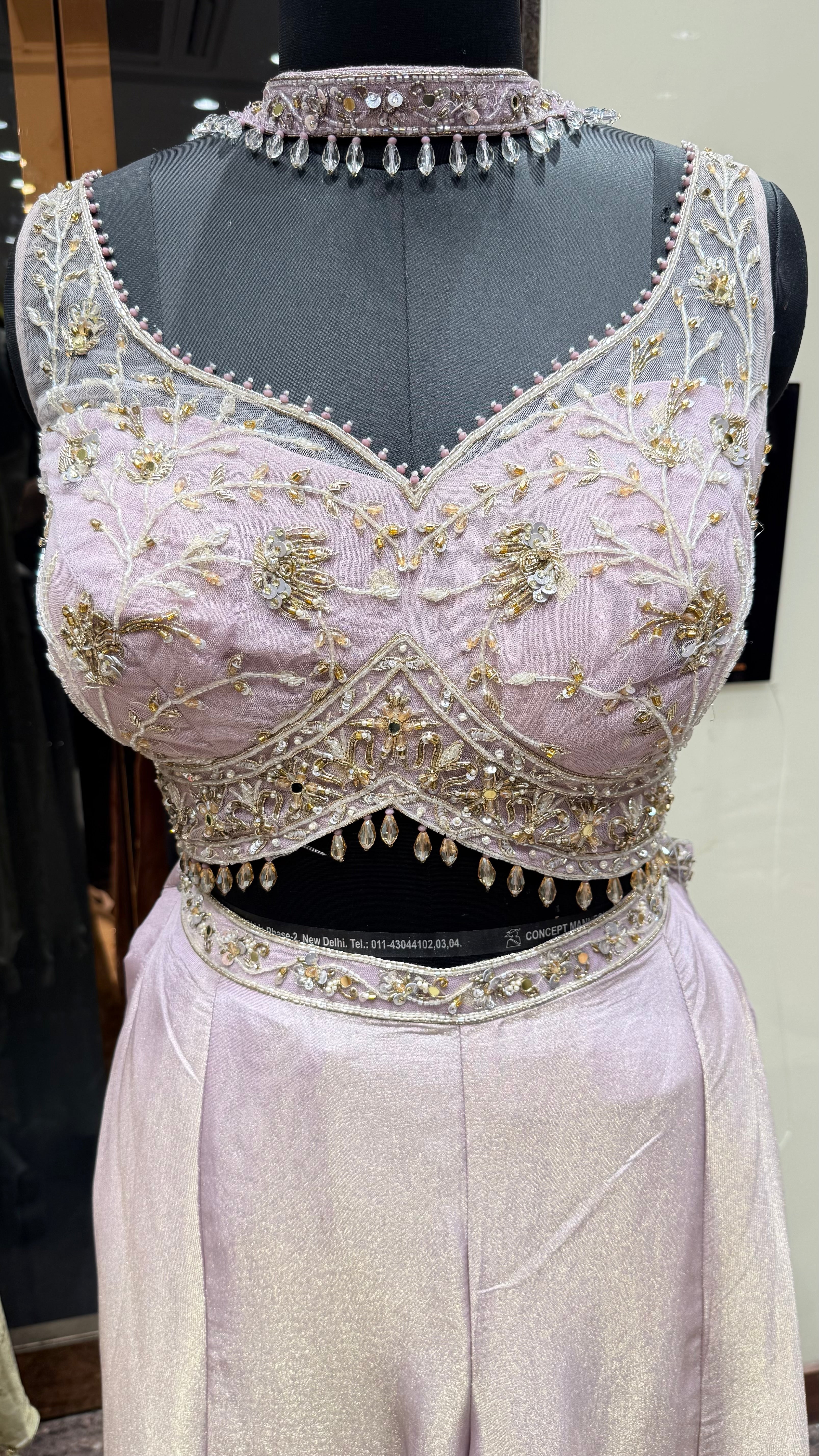 NAZARA EMBROIDERED BUSTIER PALAZZO CHOKER SET