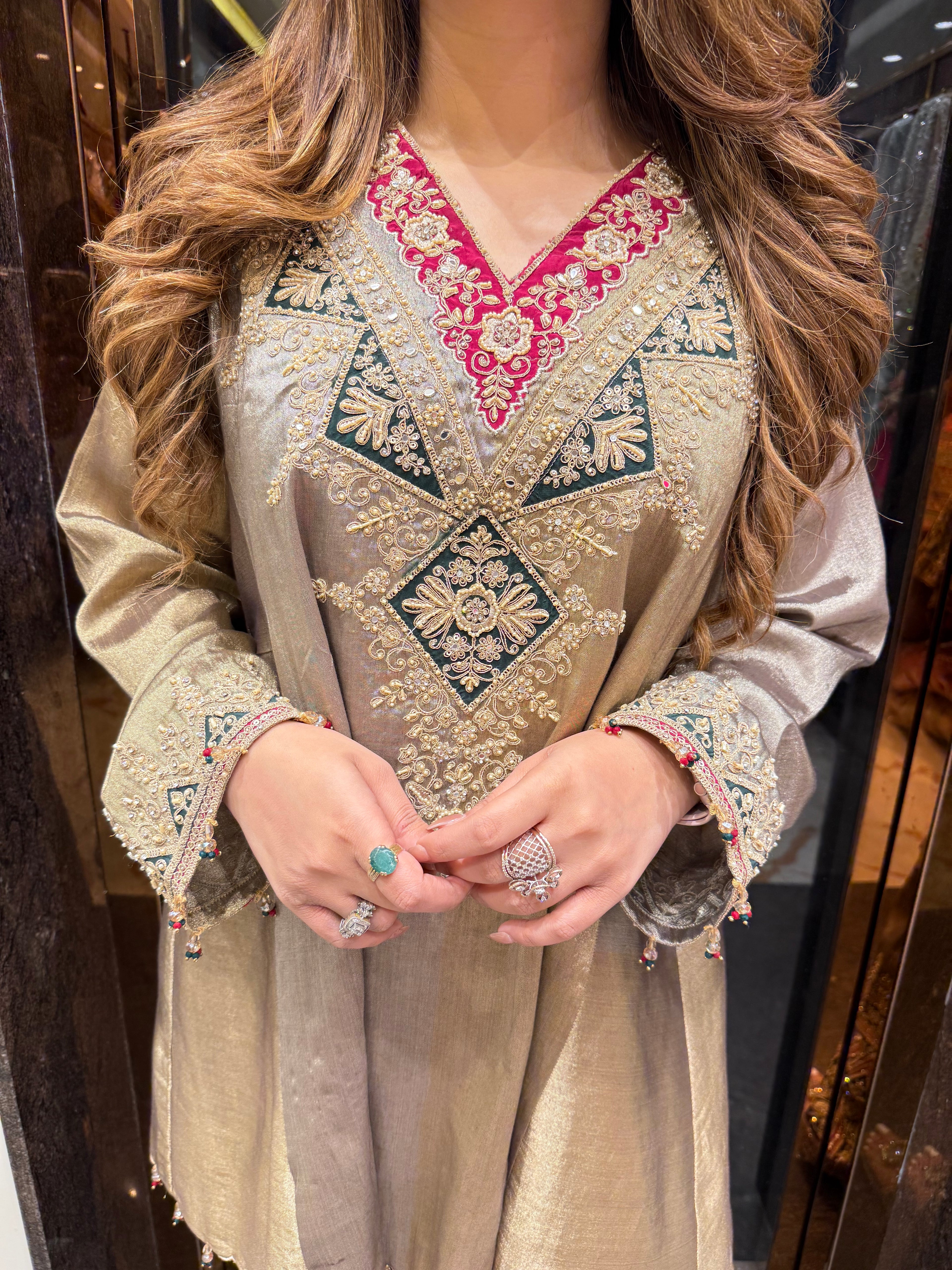 Handwork heavy designer coordset with hand embroidered farshi salwar