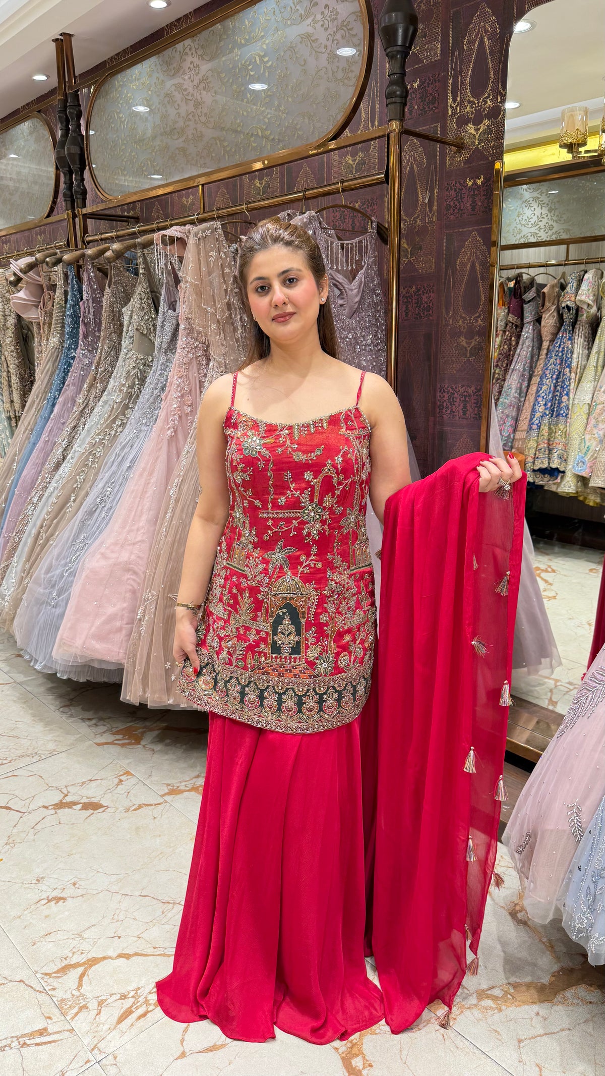 JHAROKHA STRAPPY SHARARA SET