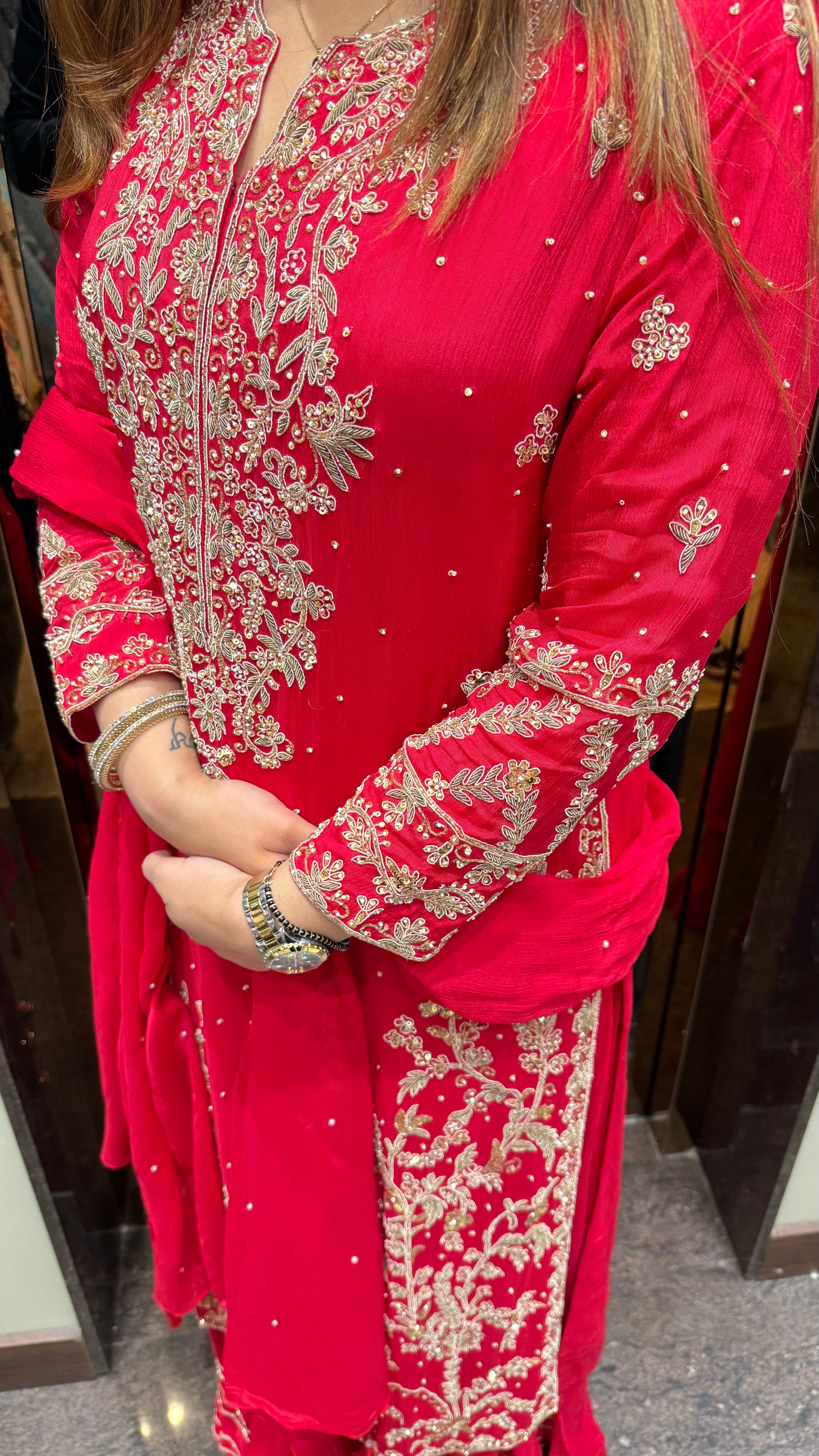 Long handwork Suit With Sharara