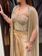 Gold Corset 3pc Drape Skirt & Cape Set