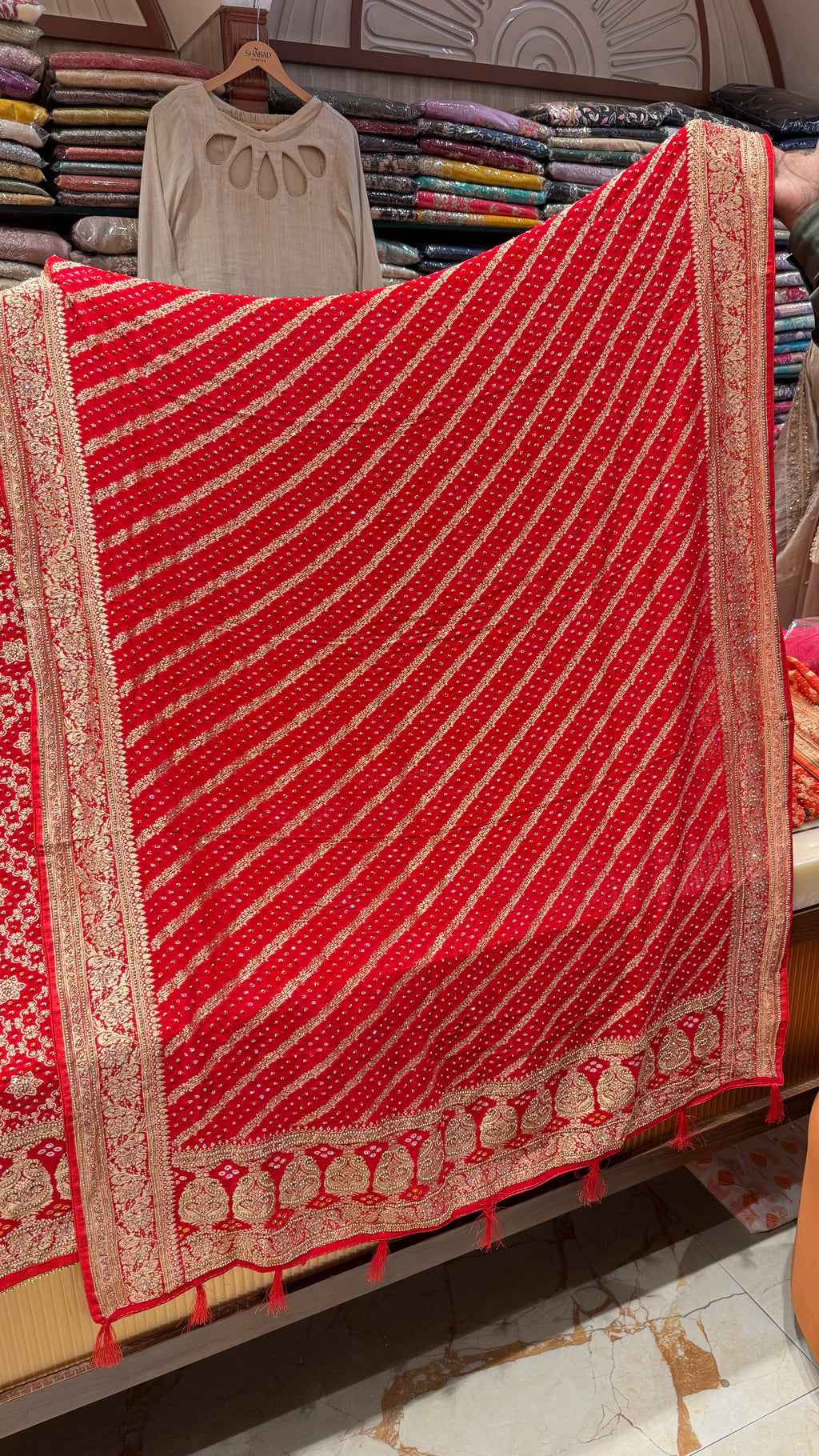 PURE BANARSI BANDHEJ KHADDI GEORGETTE UNSTITCHED SUIT