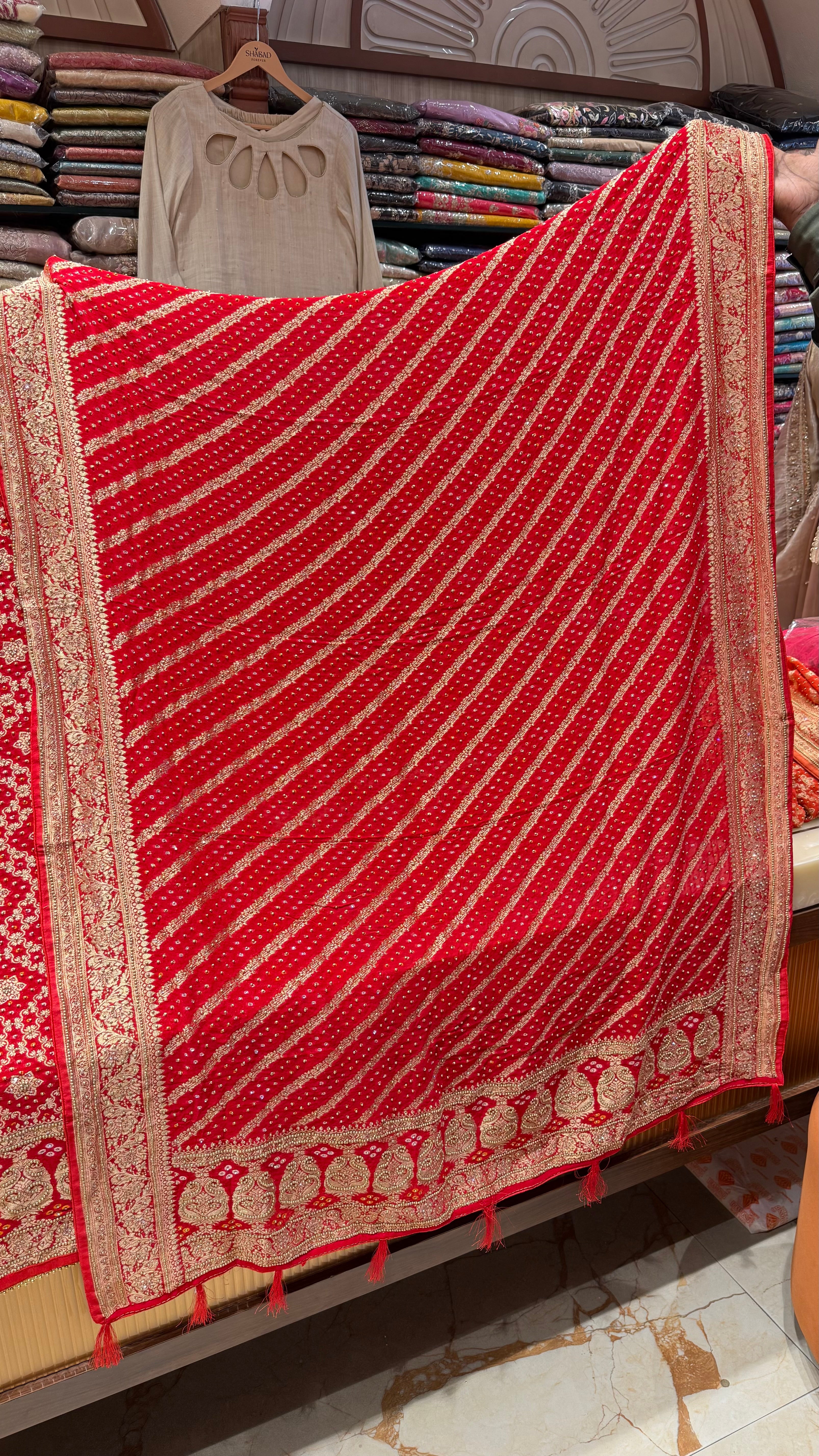 PURE BANARSI BANDHEJ KHADDI GEORGETTE UNSTITCHED SUIT