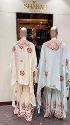 ONE-SHOULDER EMBROIDERED GARARA WITH CAPE