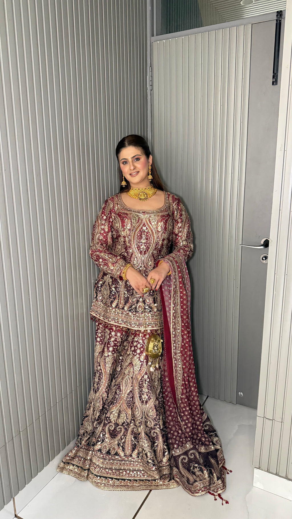JODHA- WINE HERITAGE PAISLEY SHARARA SUIT