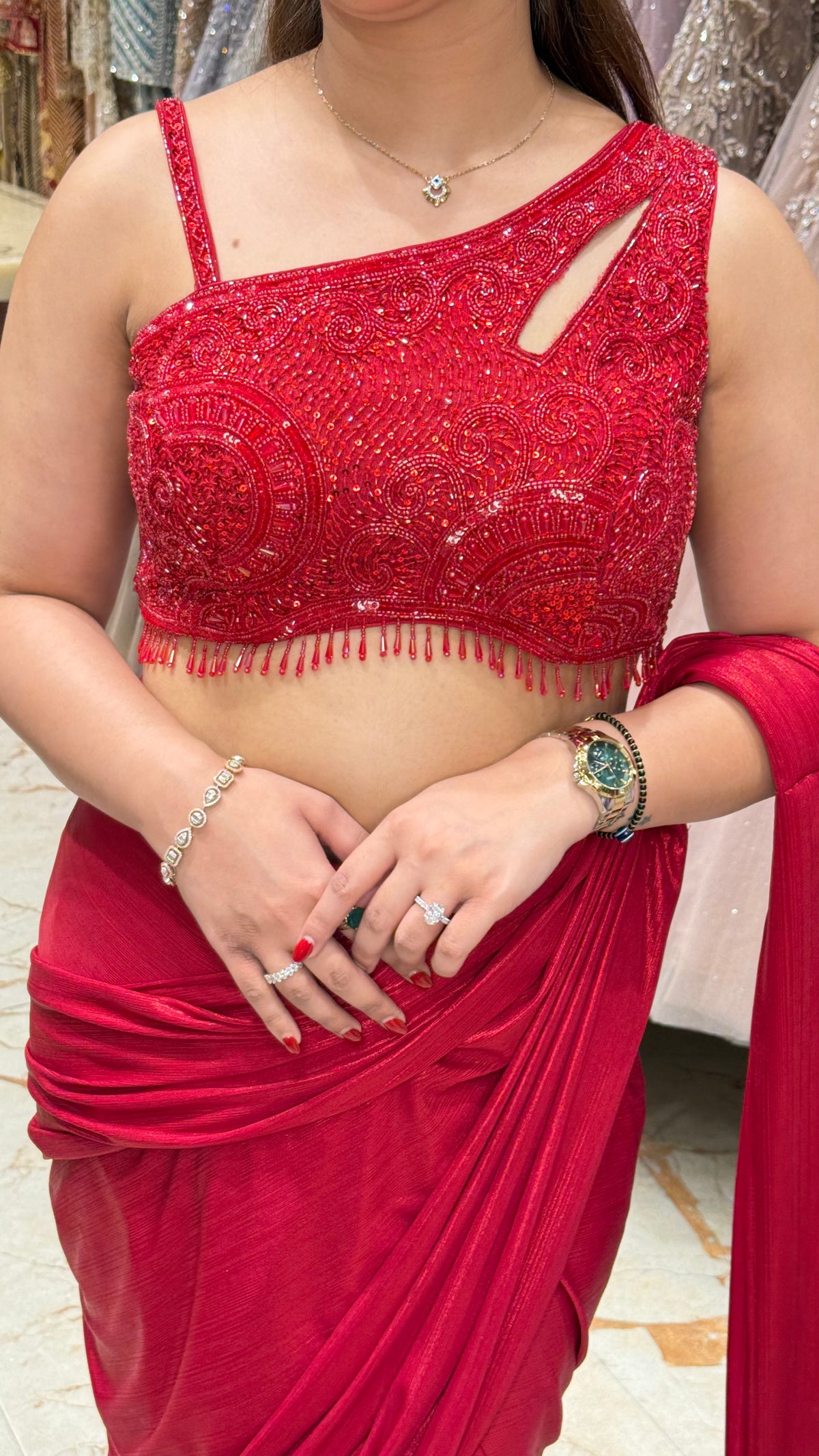 AMRELI RED DRAPE SAREE