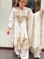 Kashmiri Multi-Thread Embroidered Peplum Suit With Pearl Detailing