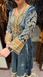 Velvet heavy sleeve embroidered anarkali