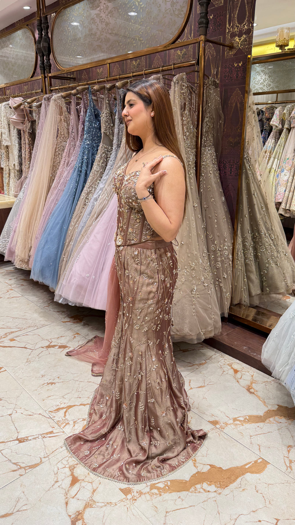 Mehrwan Dusty Rose Corset Sharara Set