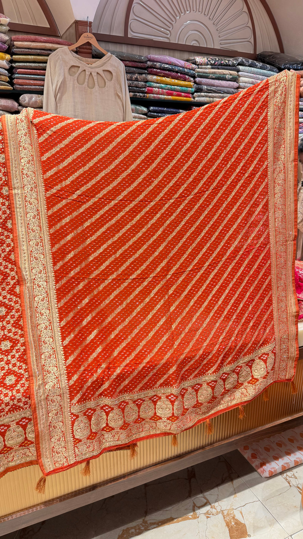 PURE BANARSI BANDHEJ KHADDI GEORGETTE UNSTITCHED SUIT