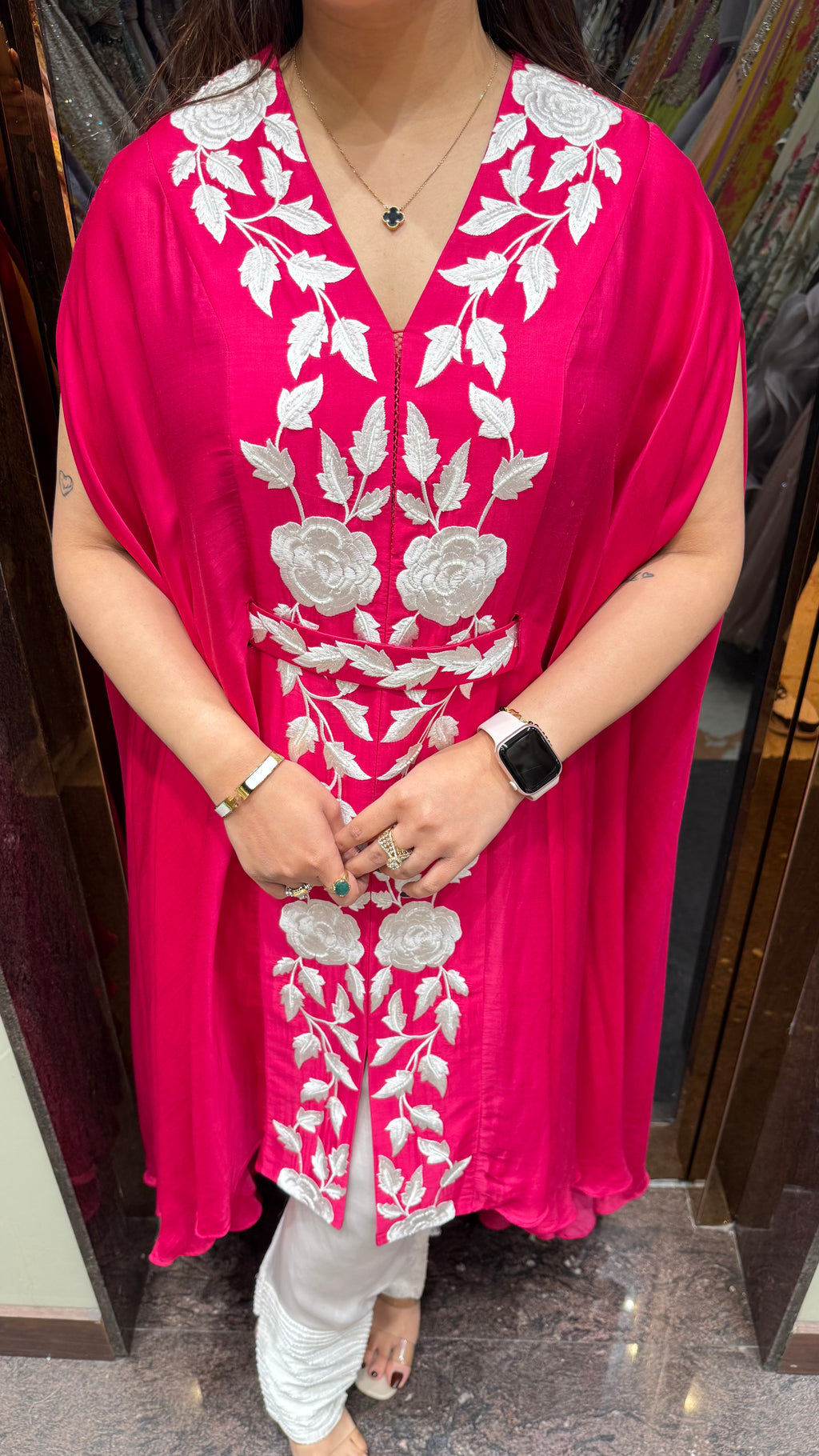 Front tie kaftan with hooked pants and belt