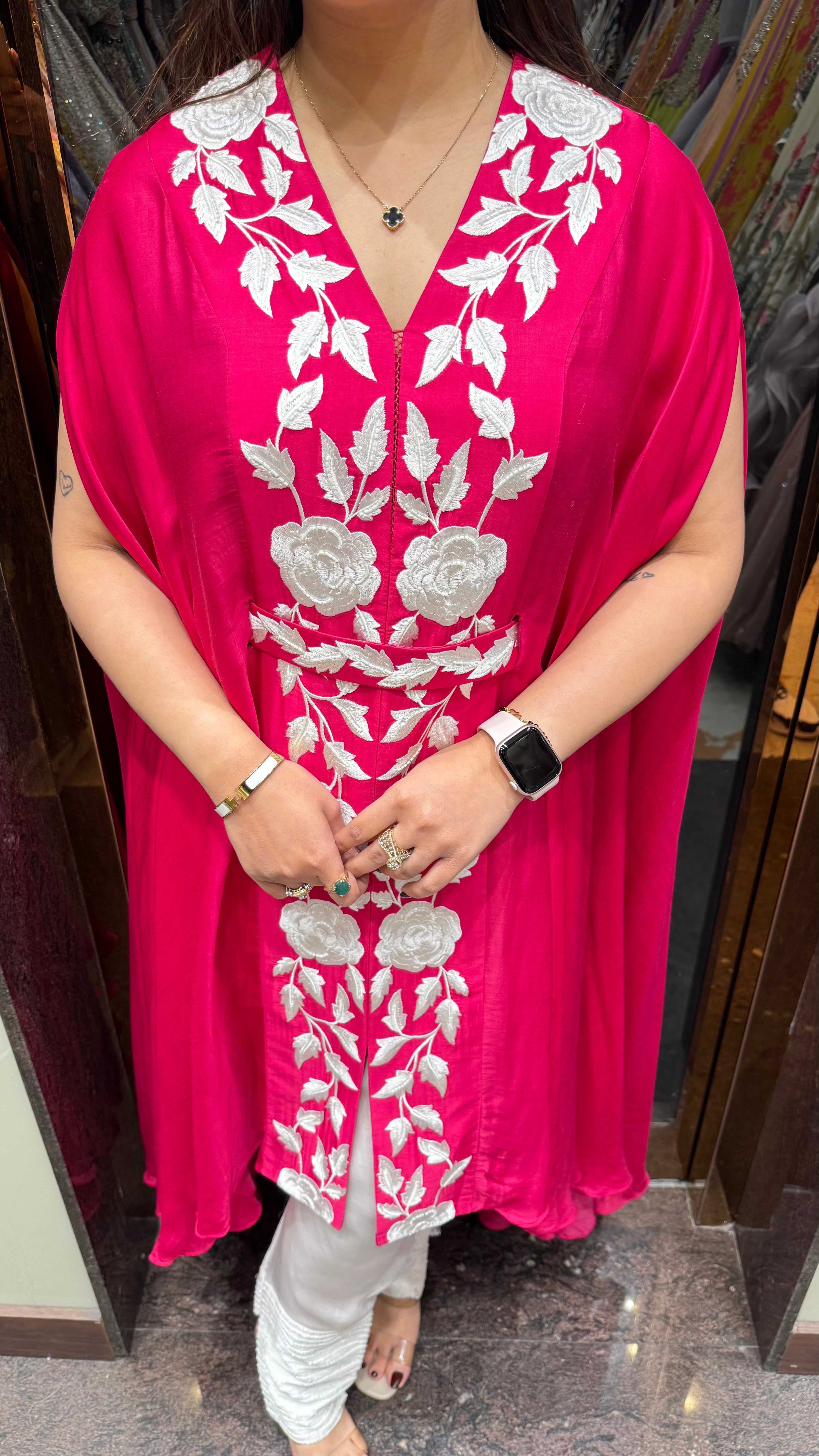 Front tie kaftan with hooked pants and belt