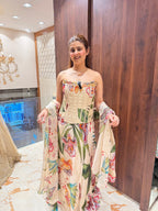 Beige printed corset lehenga