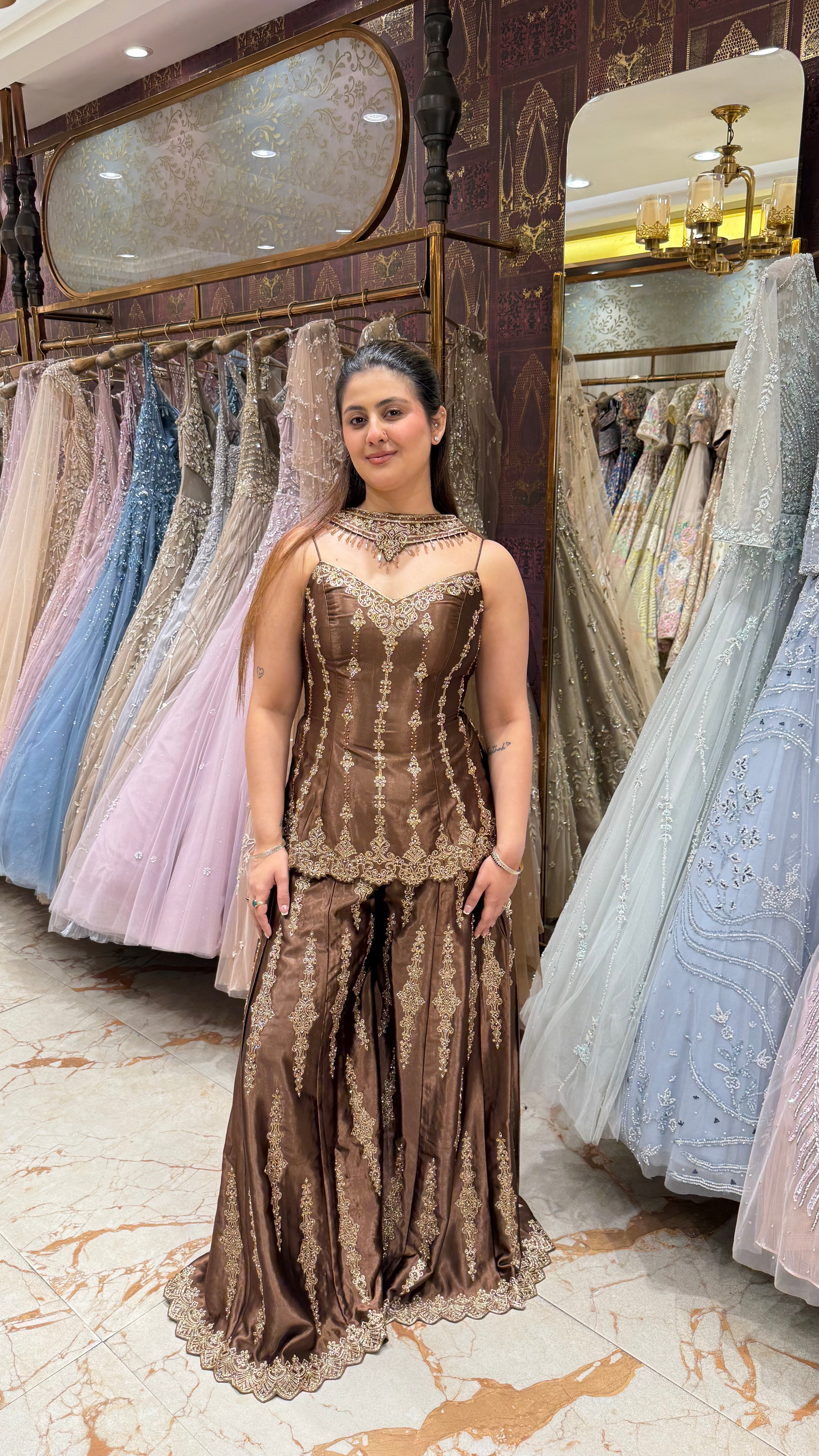 SHAHIDA BRONZE INDOWESTERN SHARARA SET