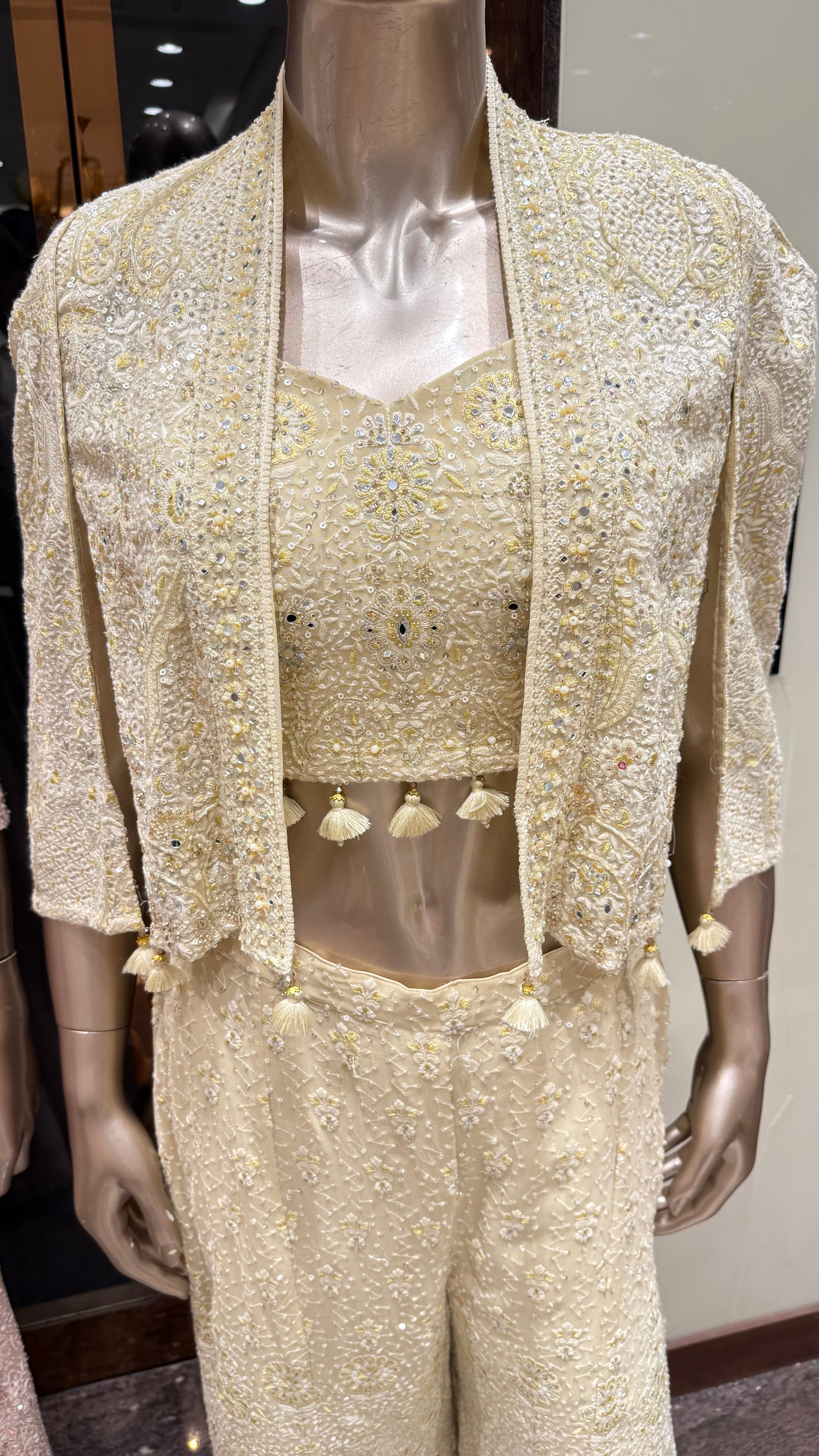 EMBROIDERED CROP TOP WITH CAPE JACKET & PALAZZO