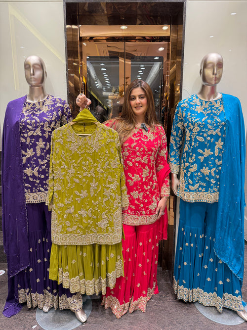 Aza Gold Handwork Sharara Suit