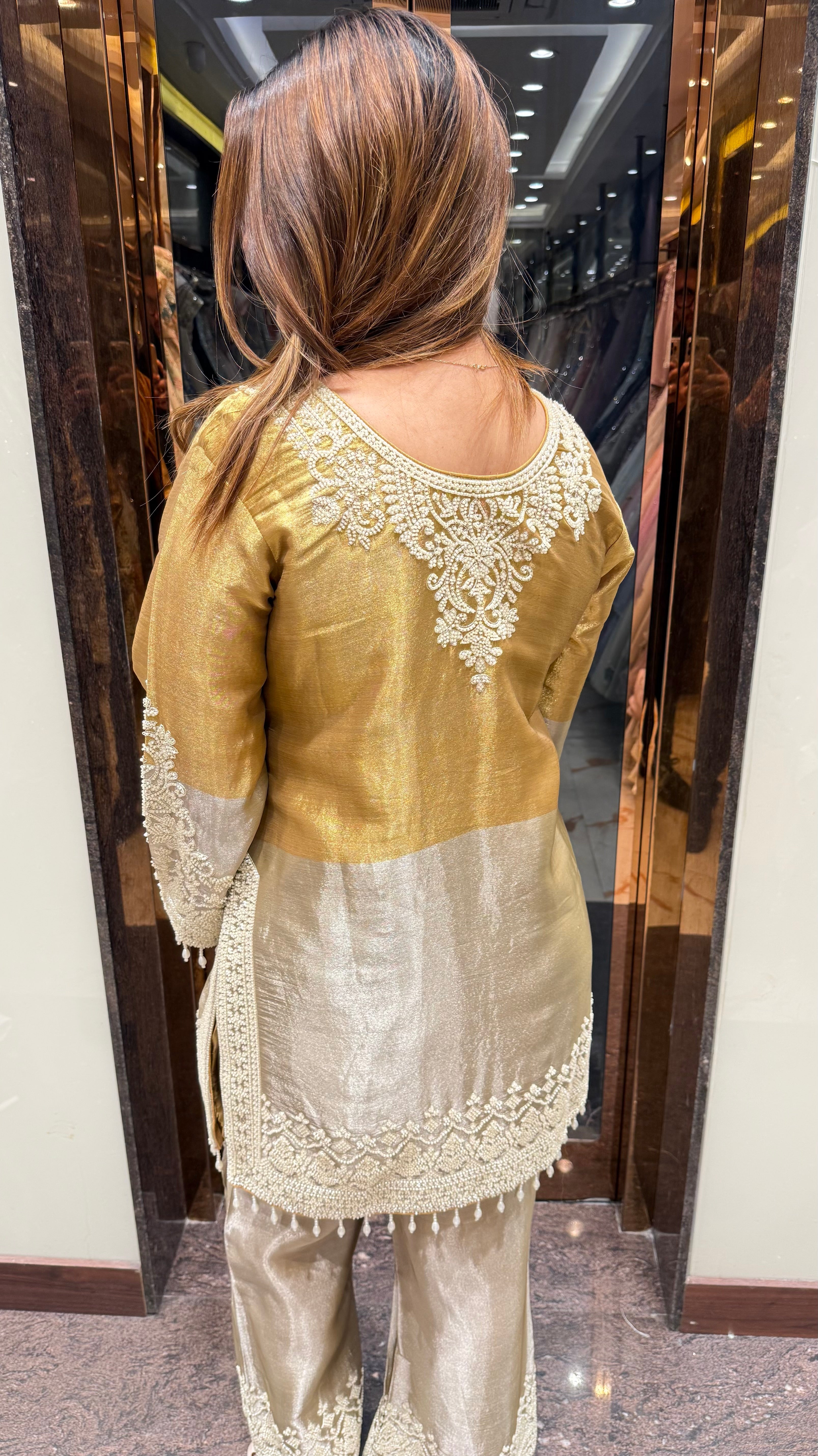 Gold Dual Shade Handwork Suit