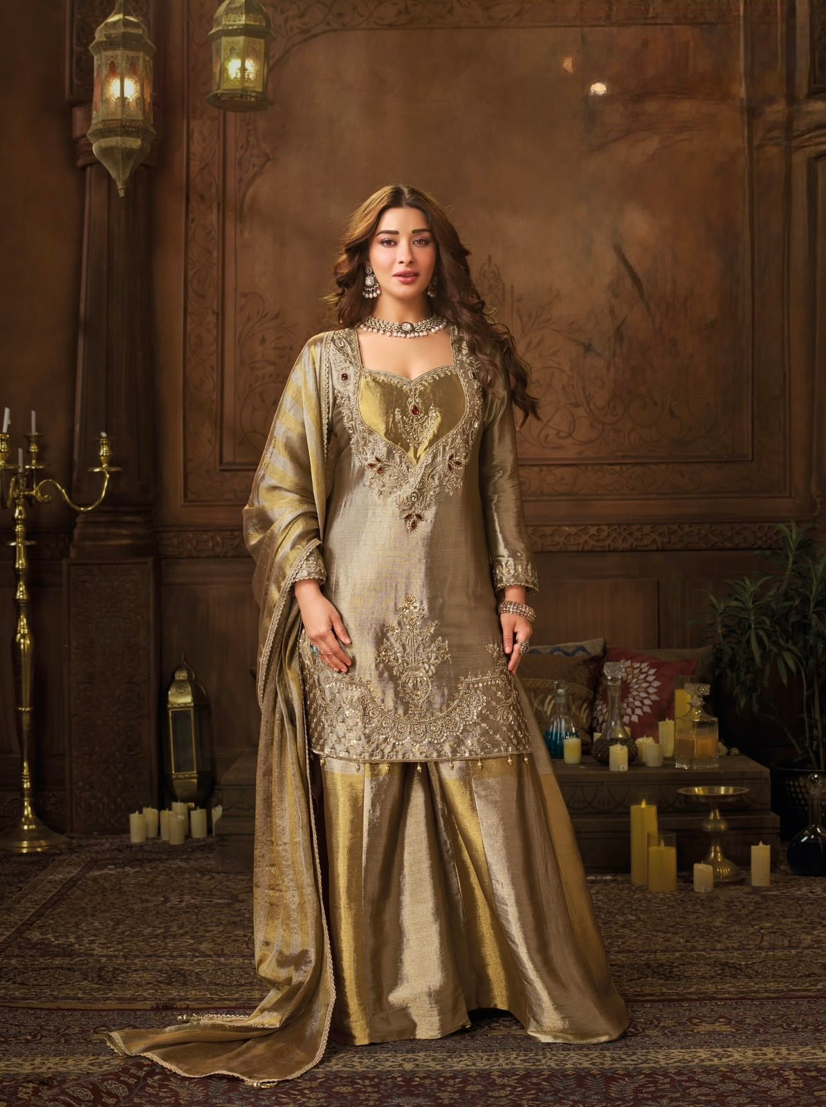 DHOOP CHAON TISSUE SHARARA SUIT