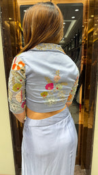 Crop Hand-Embroidered Blazer with Dhoti Skirt
