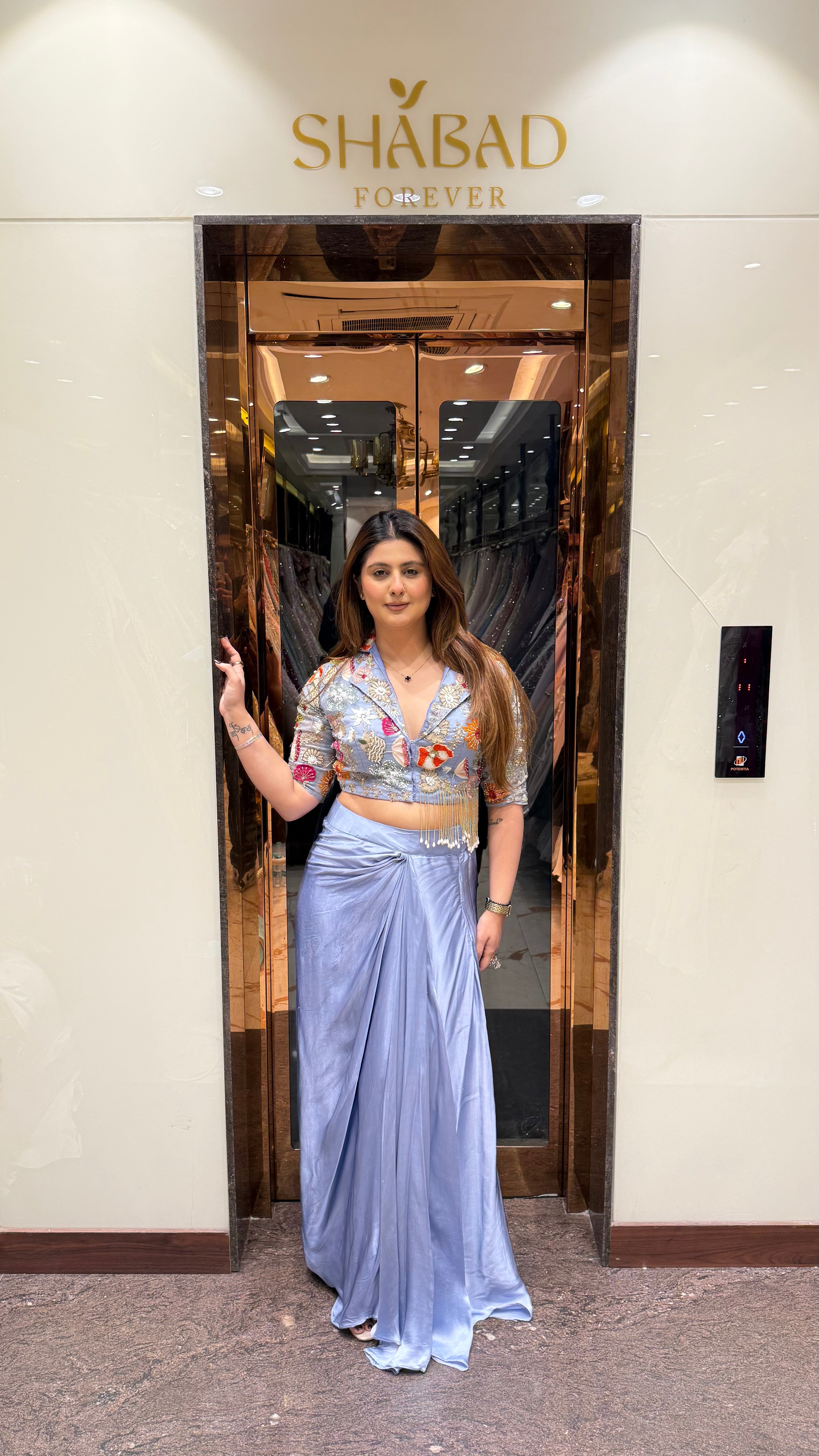 Crop Hand-Embroidered Blazer with Dhoti Skirt