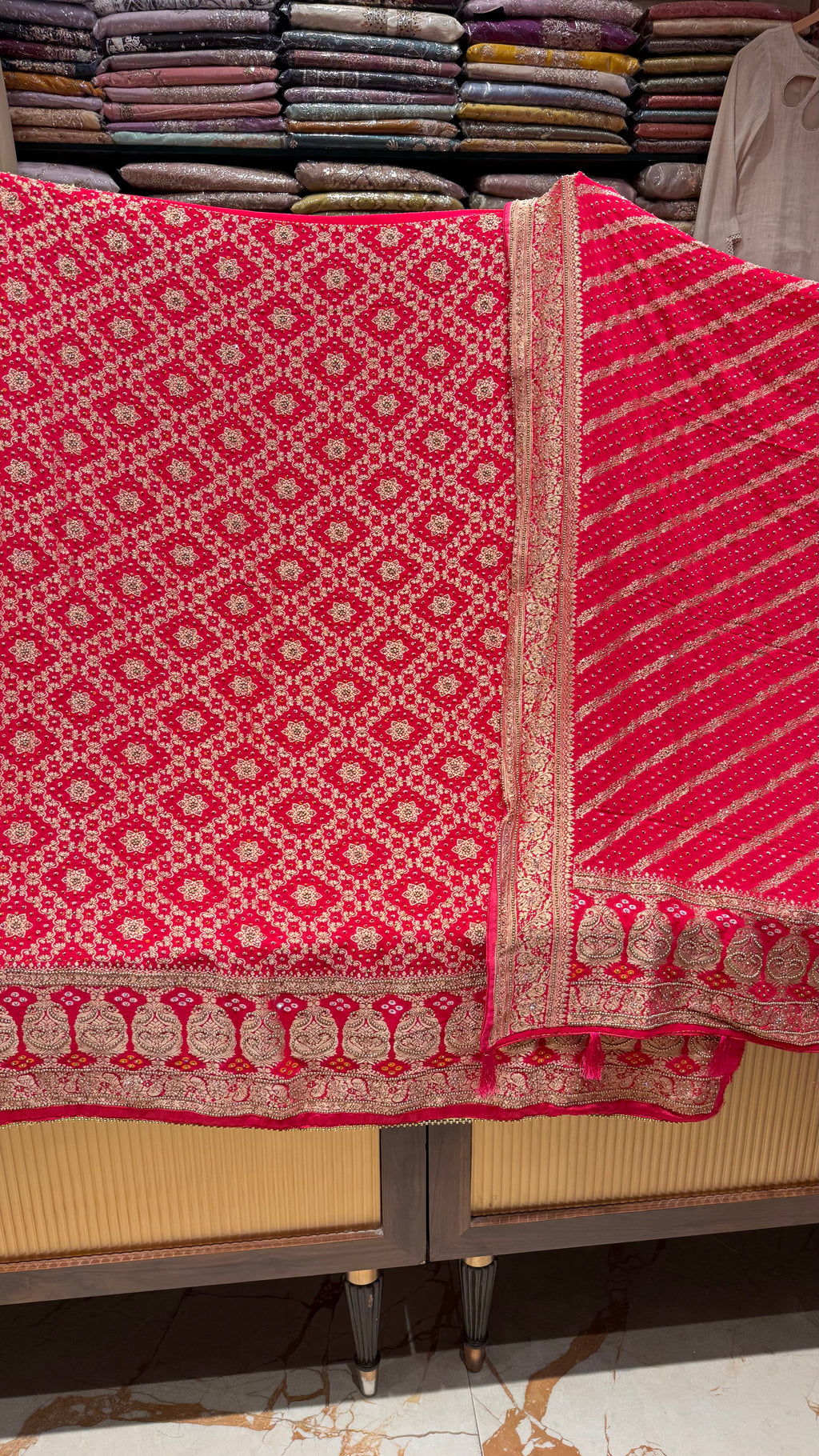 PURE BANARSI BANDHEJ KHADDI GEORGETTE UNSTITCHED SUIT