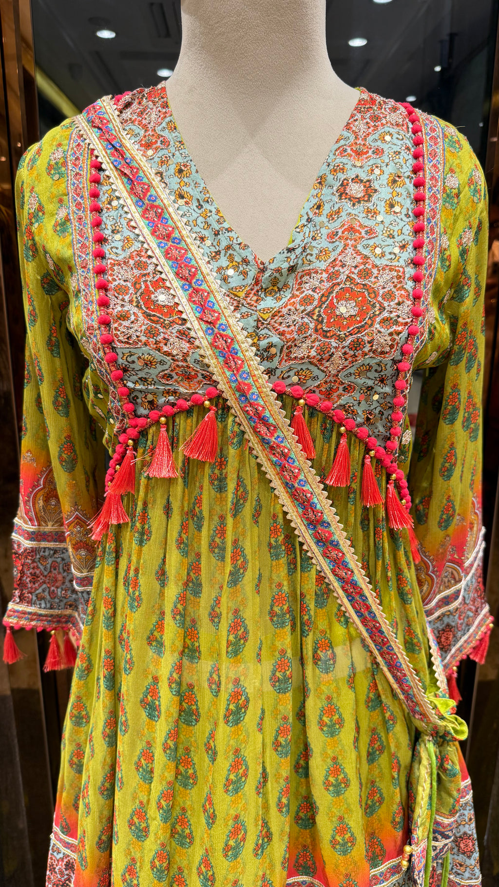 PRINTED PEPLUM KURTA WITH GHARARA & POTLI BAG