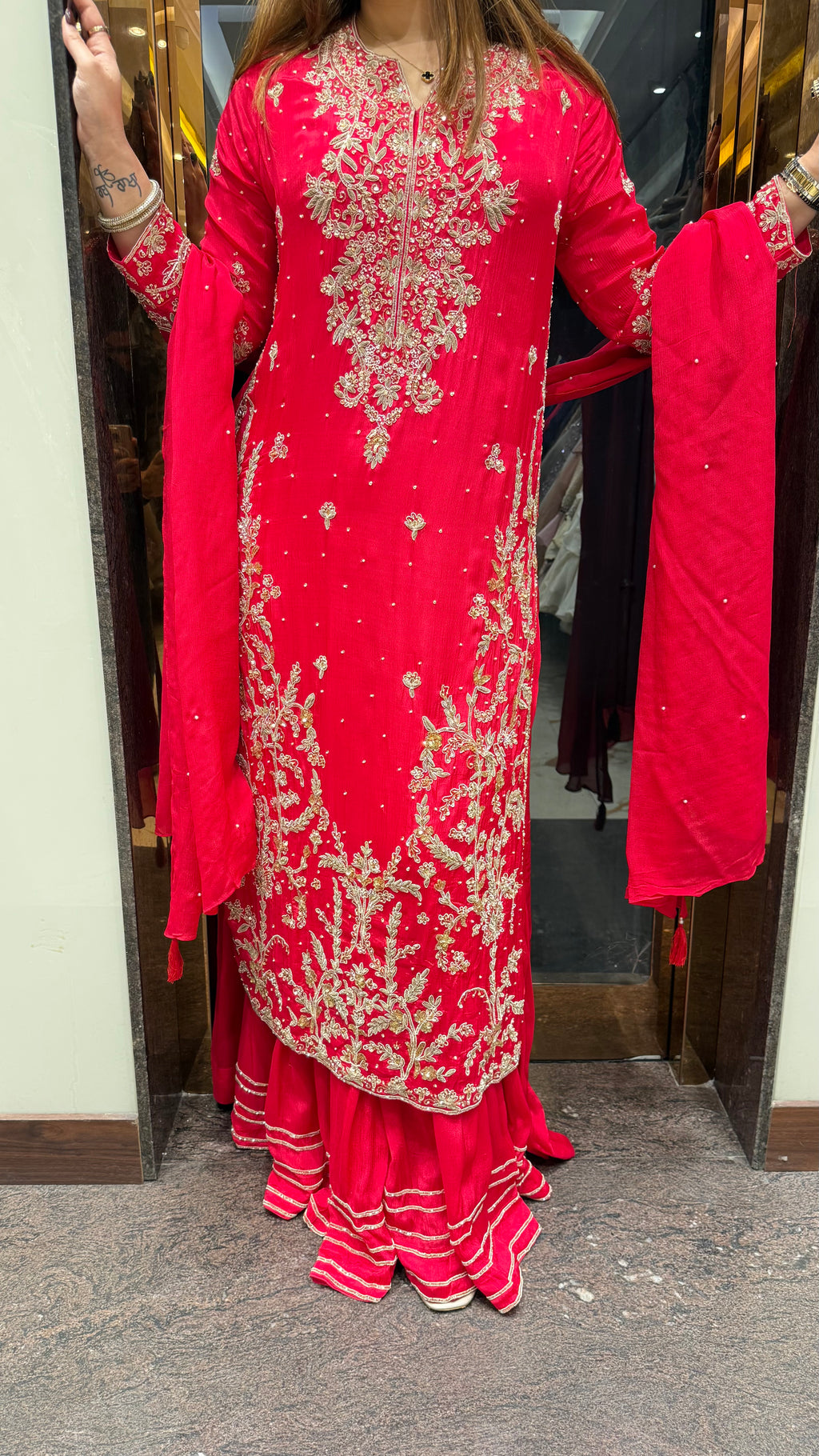 Long handwork Suit With Sharara