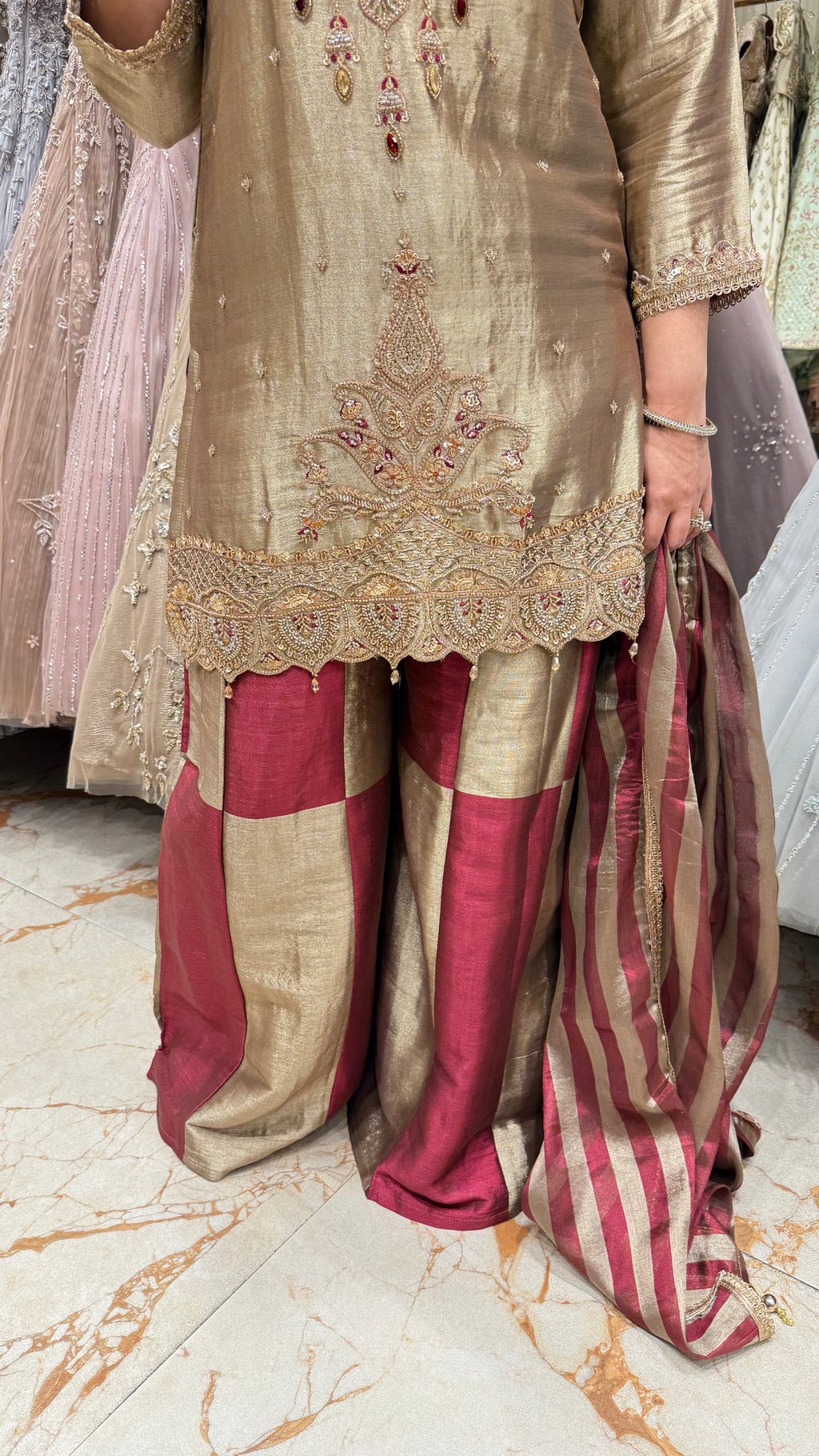 PLUM TISSUE SHARARA SUIT