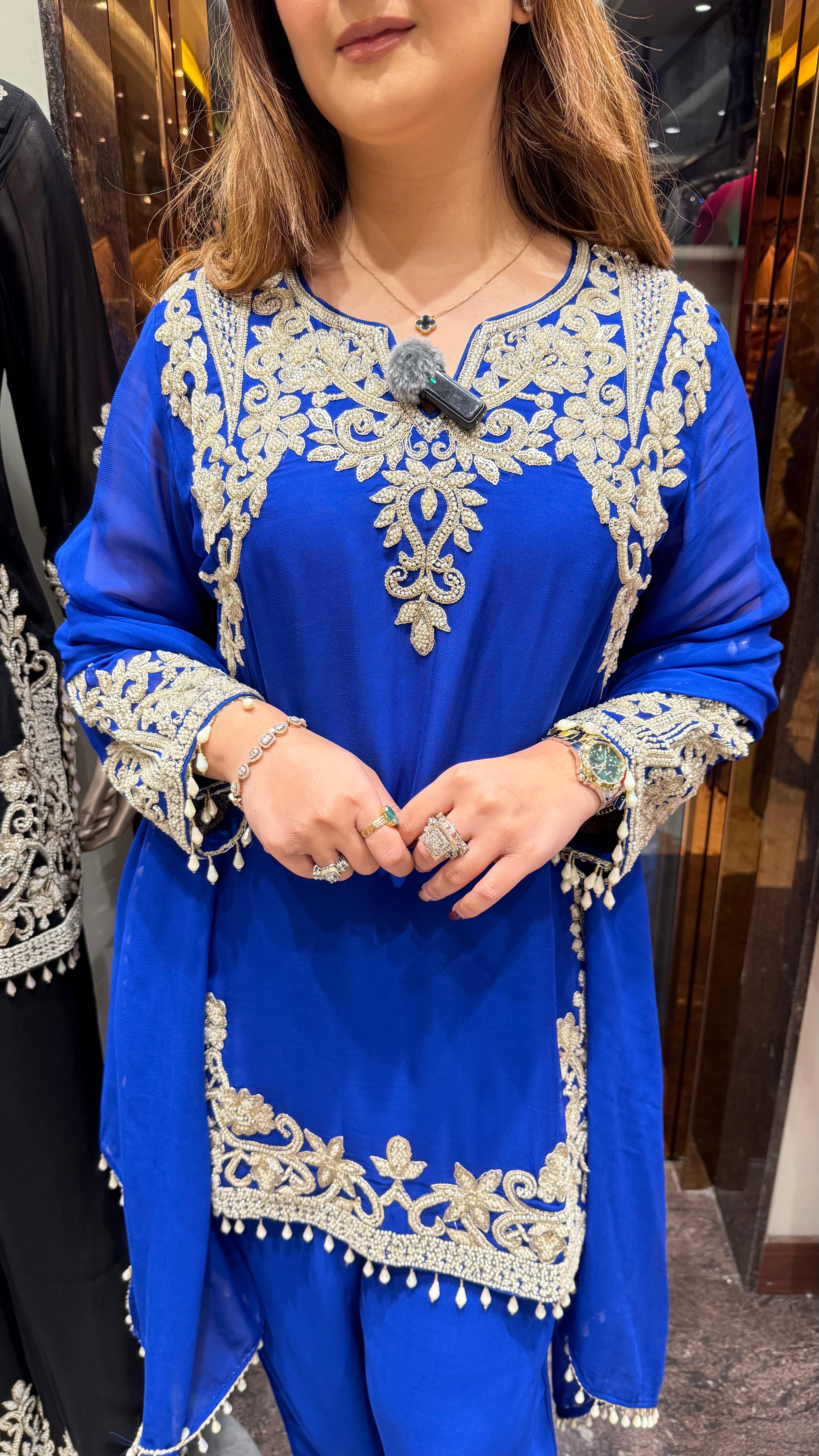 Pearl embroidered suit set