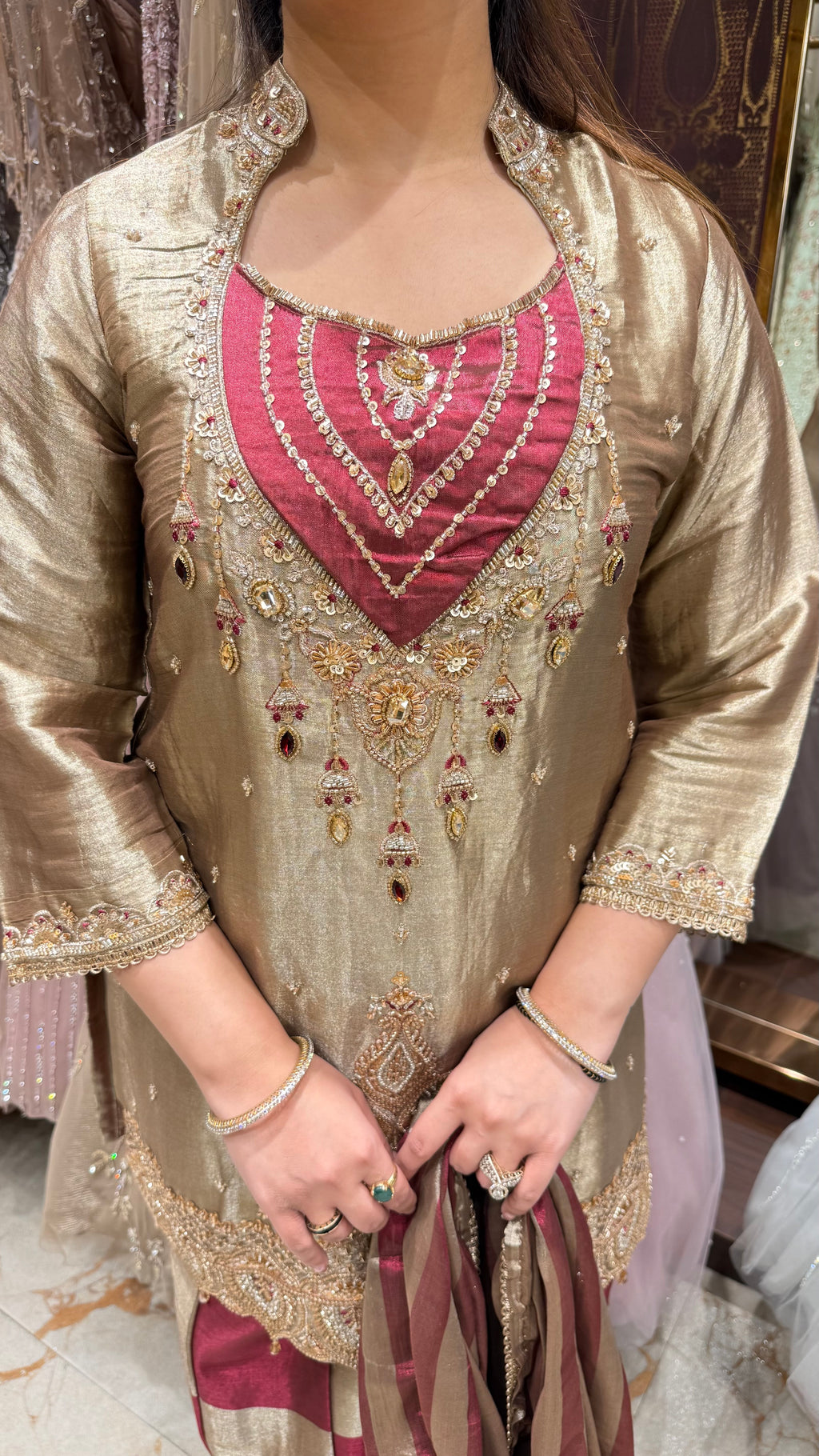 PLUM TISSUE SHARARA SUIT