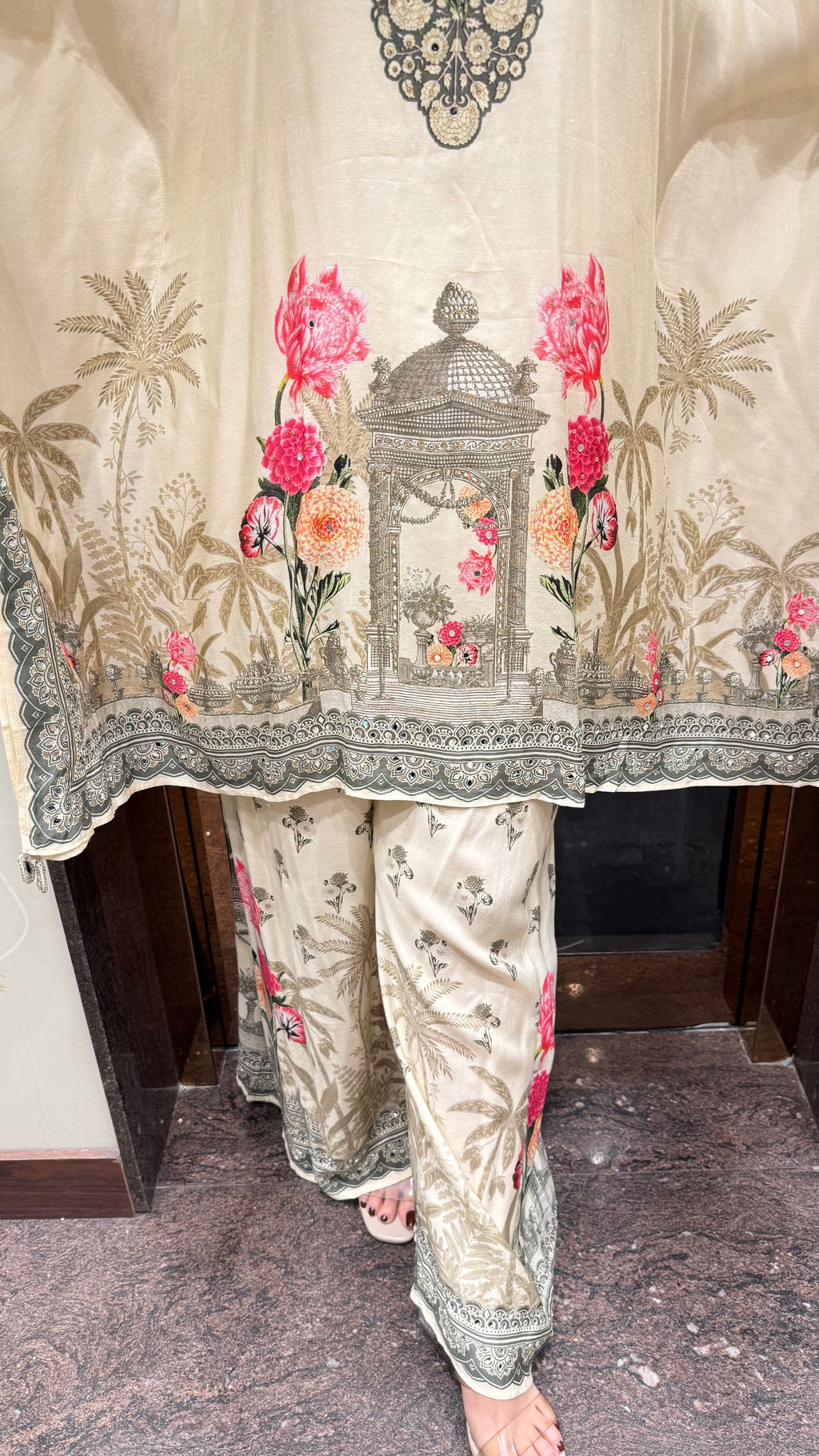 Printed Short Kaftan with Pallazo Pants