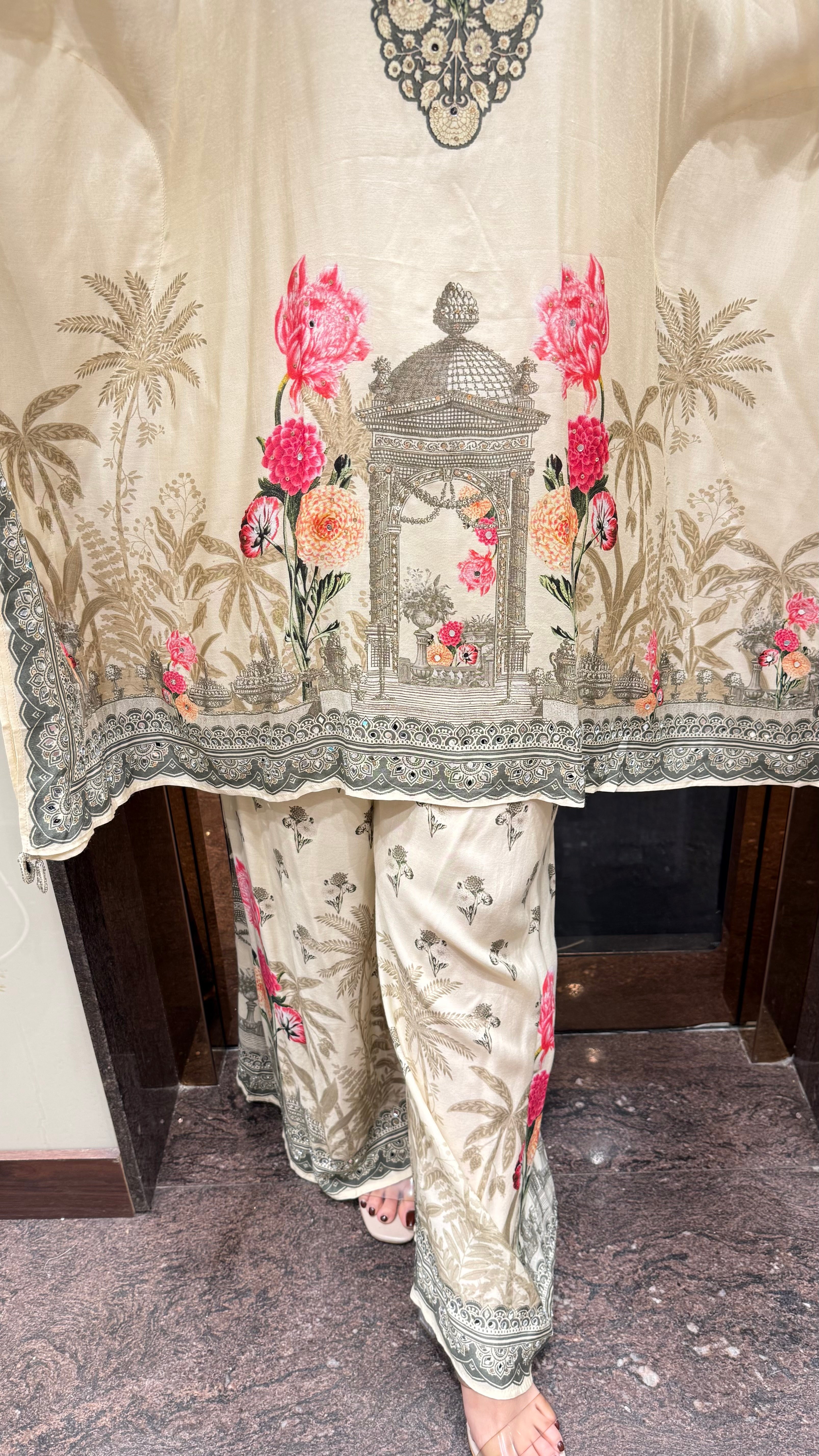 Printed Short Kaftan with Pallazo Pants
