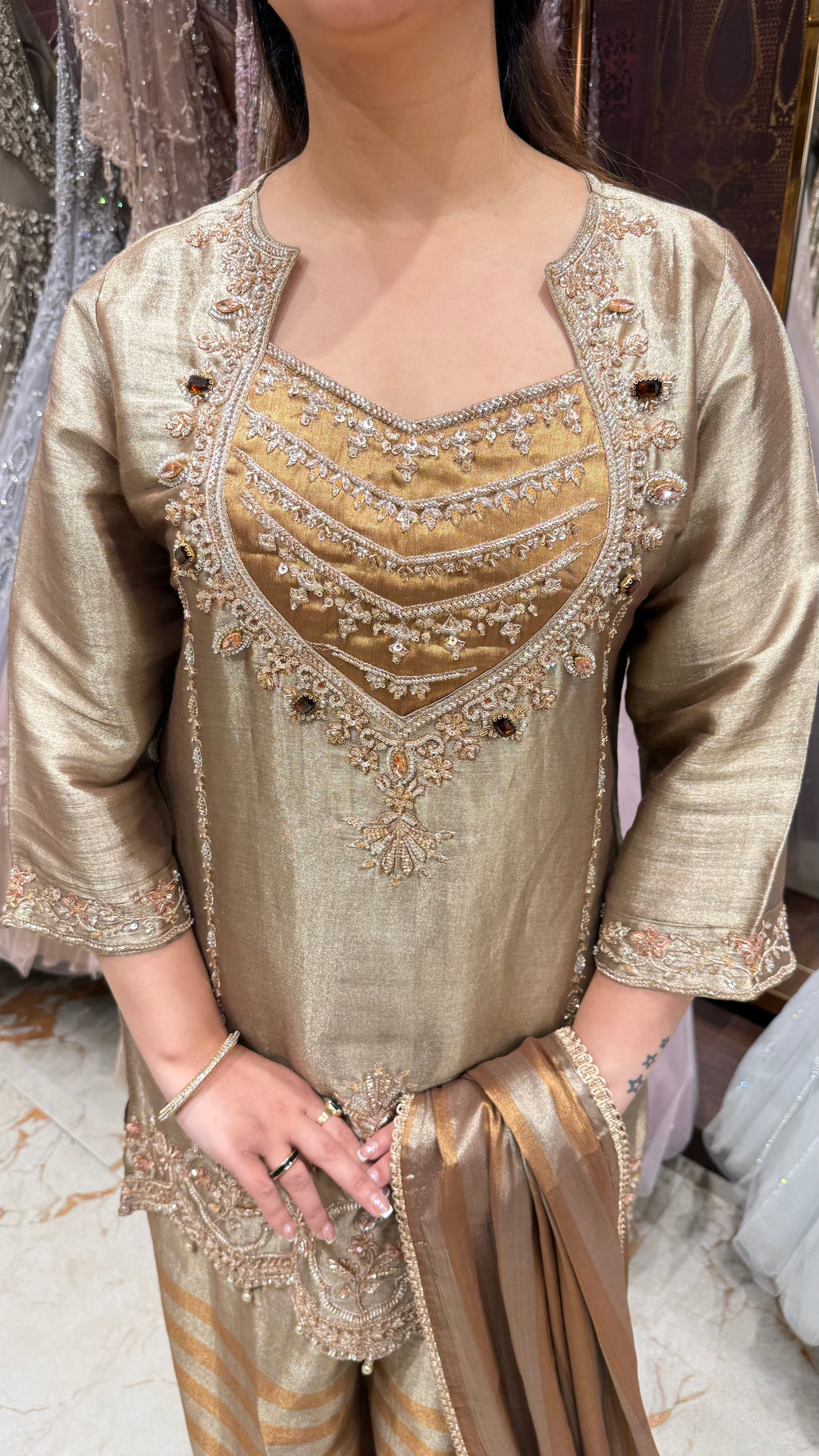 ZAHRA GOLD TISSUE SUIT