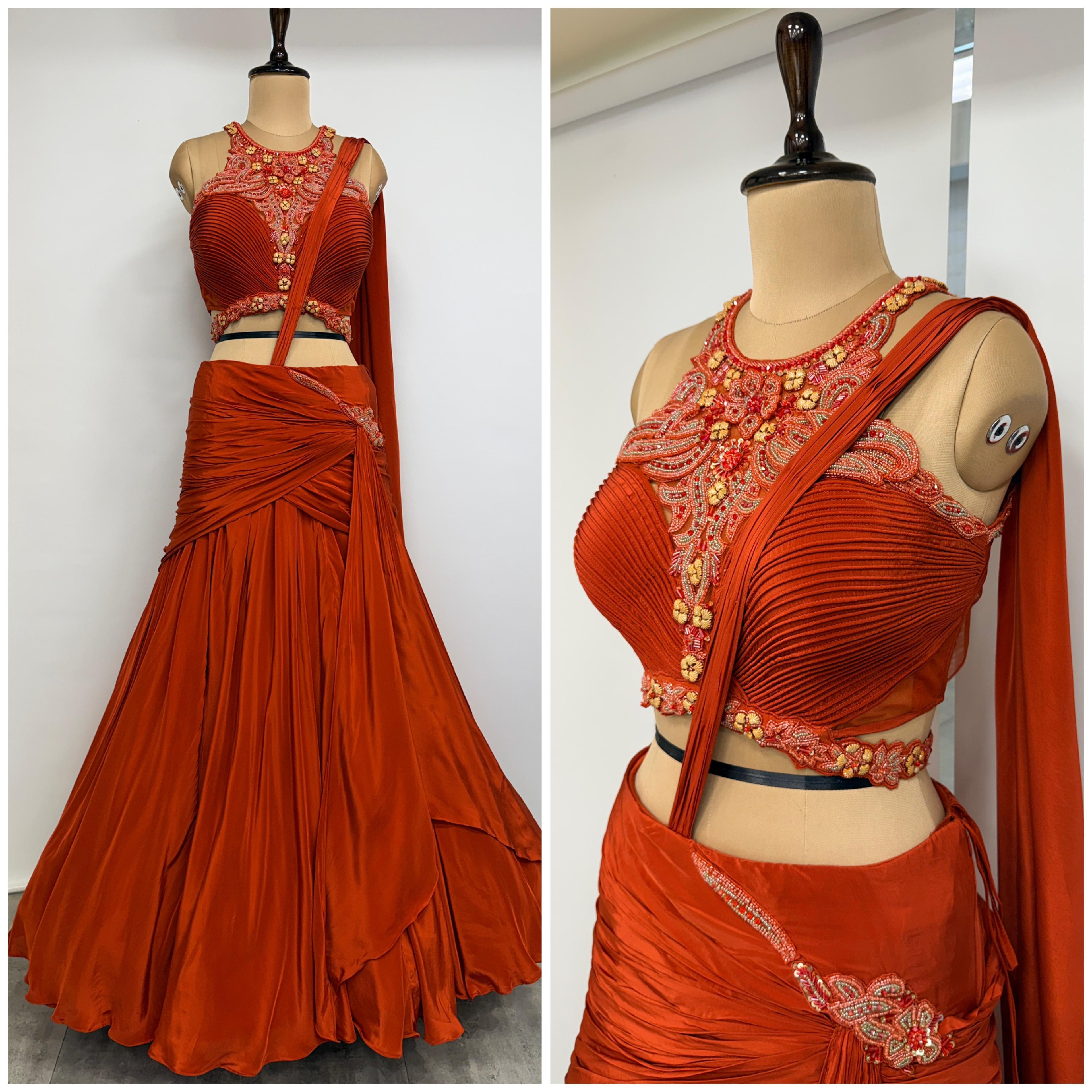 Chaarvi Rust Drape Saree