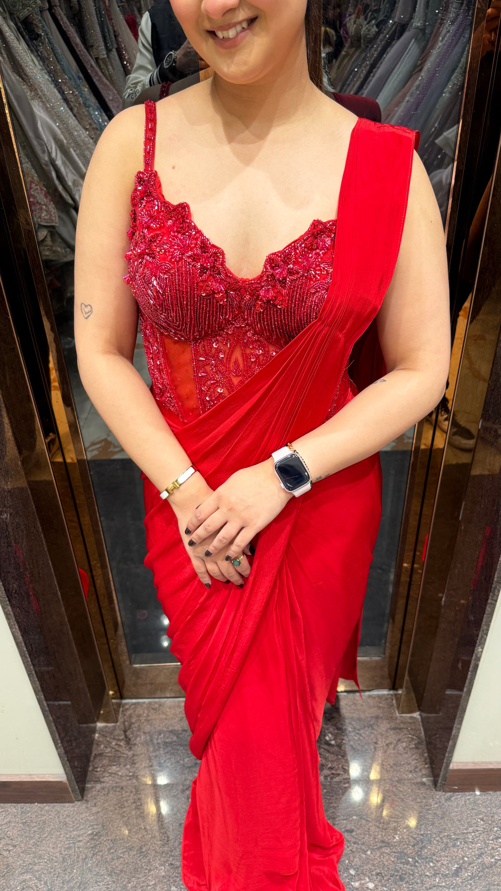 Red Rose Corset Drape Saree