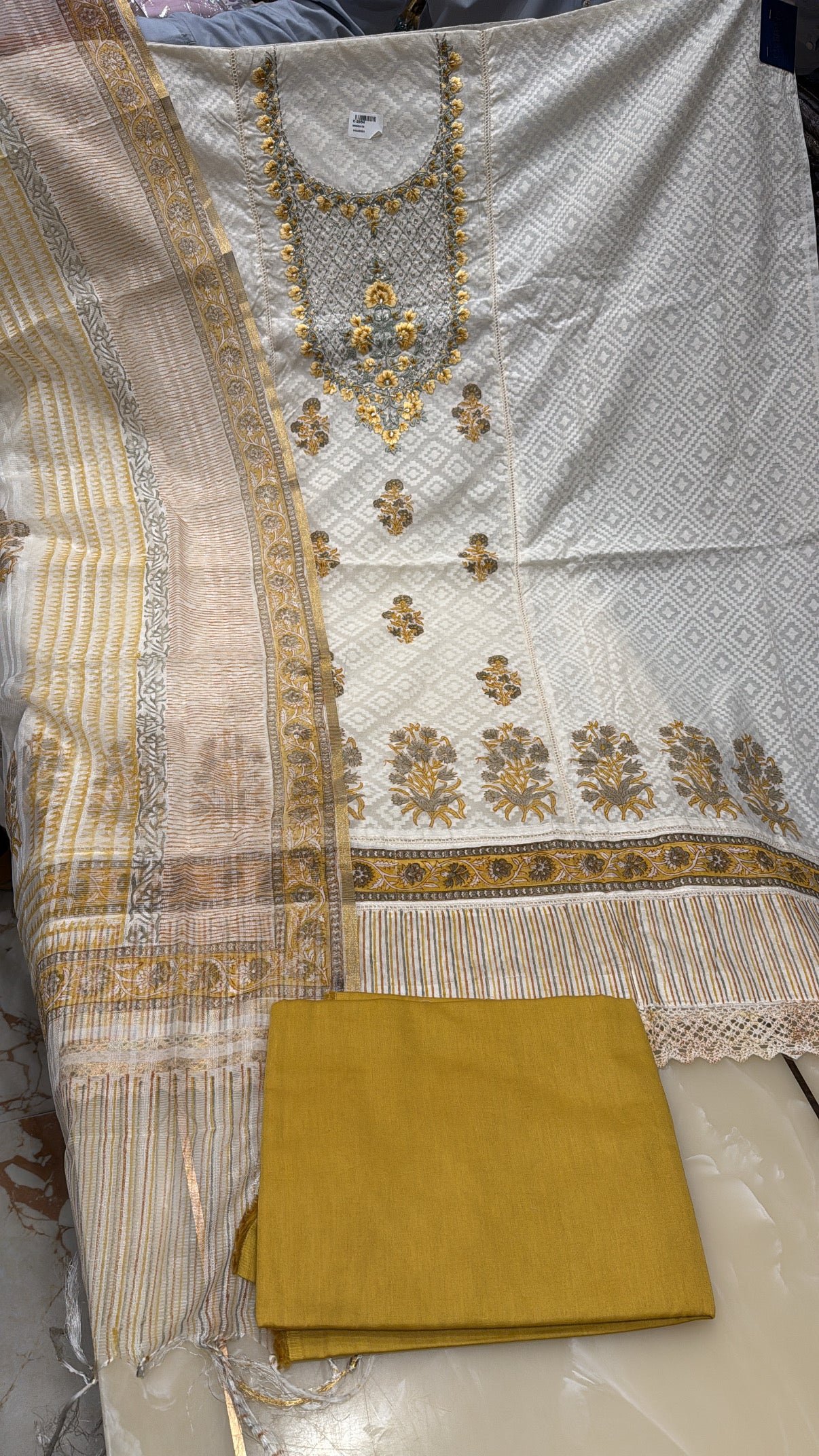 Floral Yellow Maheshwari Cotton Suit