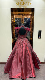 RUBY FEATHER EMBELLISHED GOWN